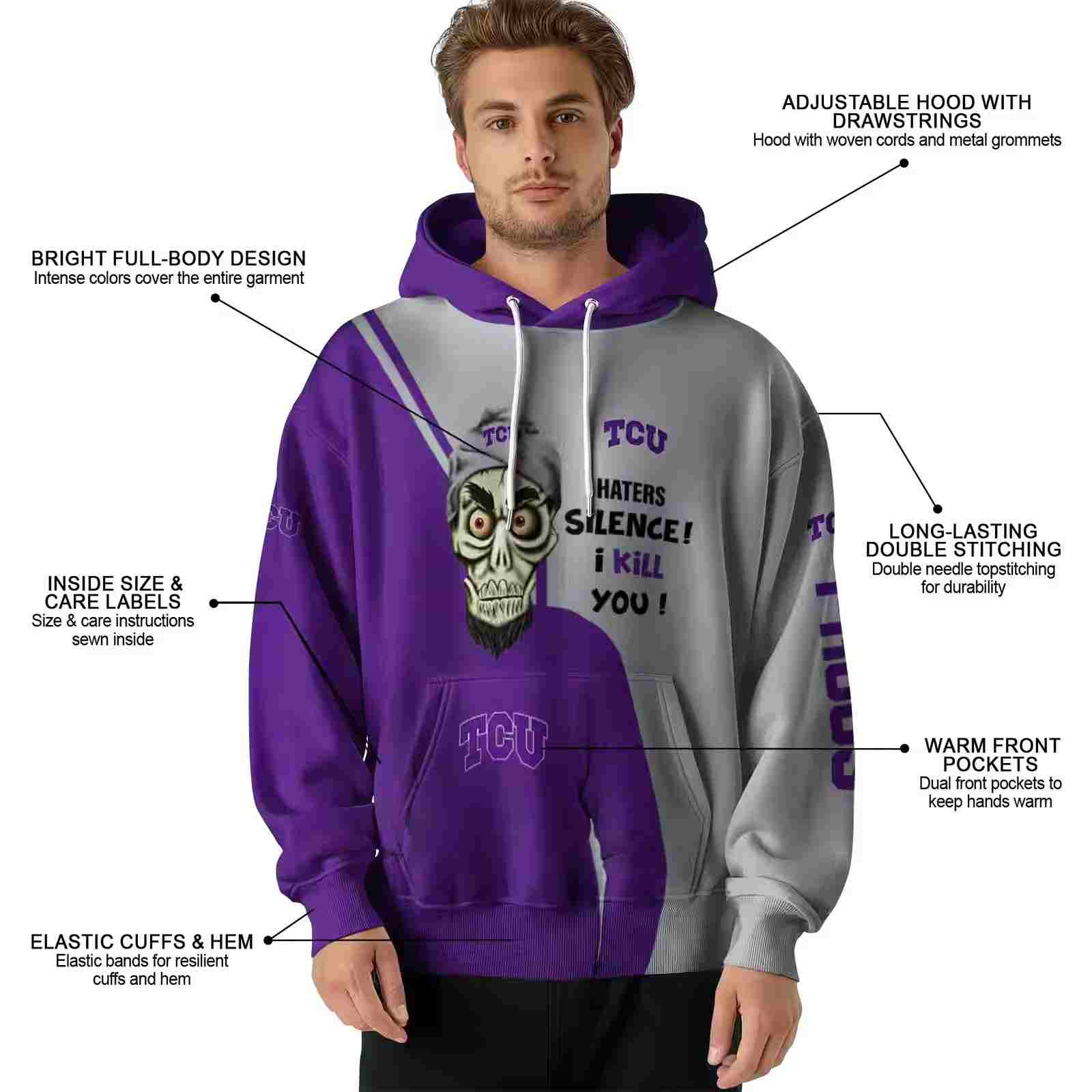 tcu horned frogs achmed skull purple hoodie latest model