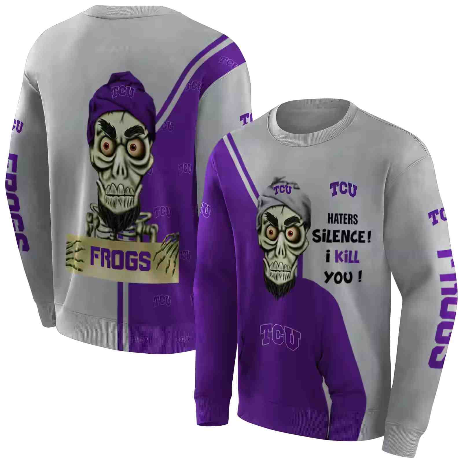 tcu horned frogs achmed skull purple hoodie premium grade