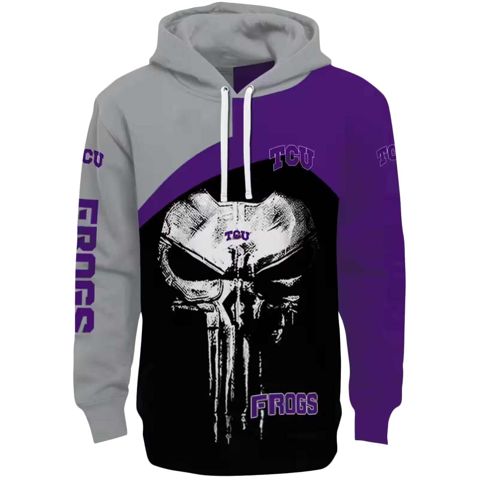 TCU Horned Frogs Skull Punisher Grey Black Hoodie