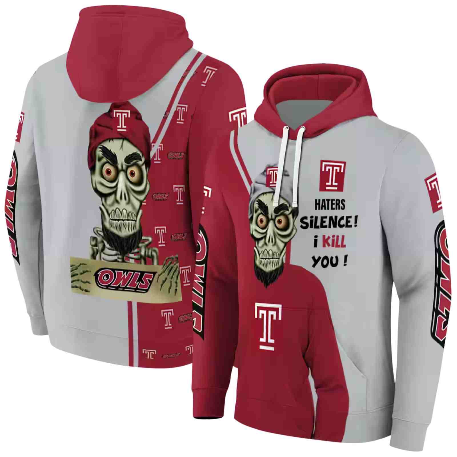 temple owls achmed skull red hoodie fashion forward