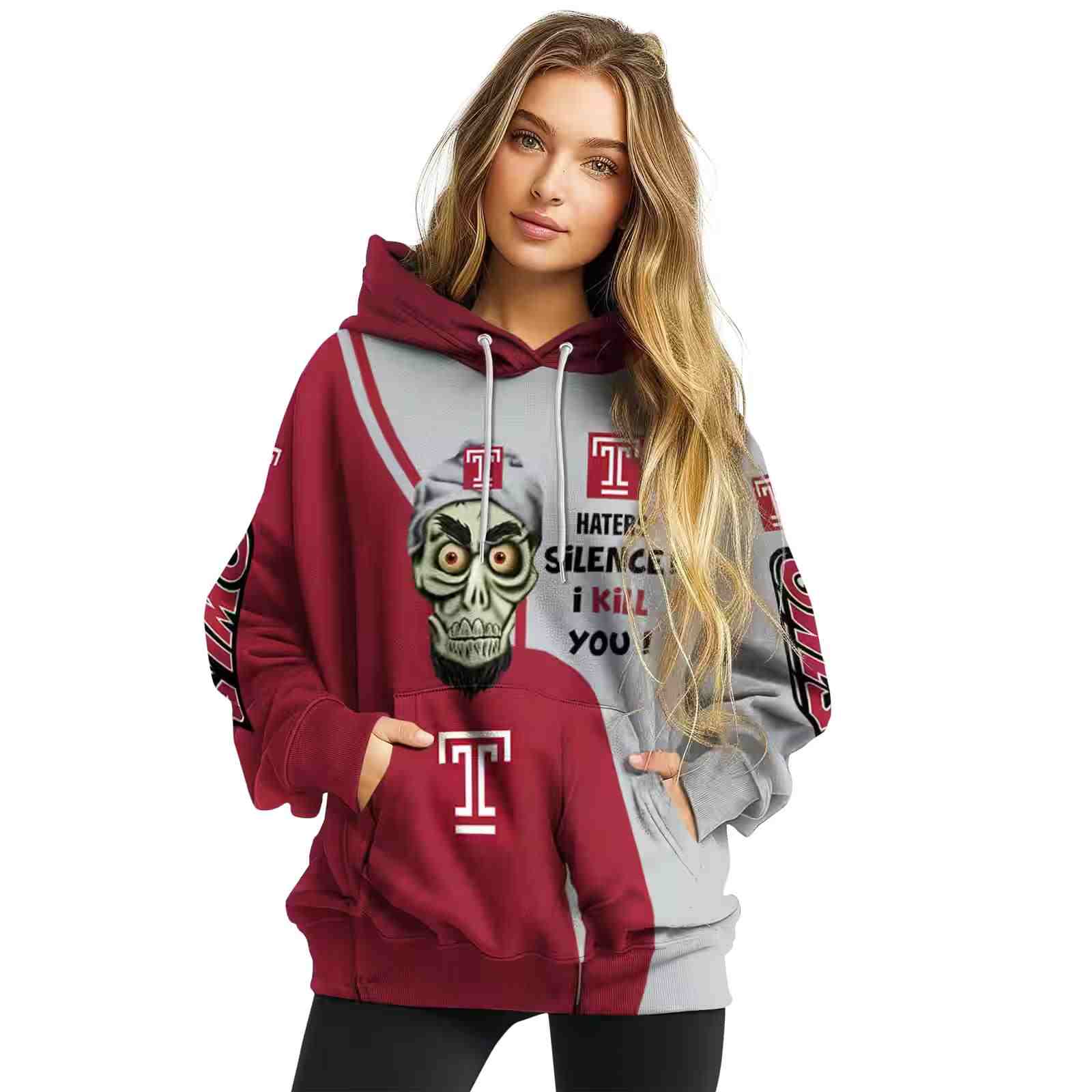 temple owls achmed skull red hoodie high quality