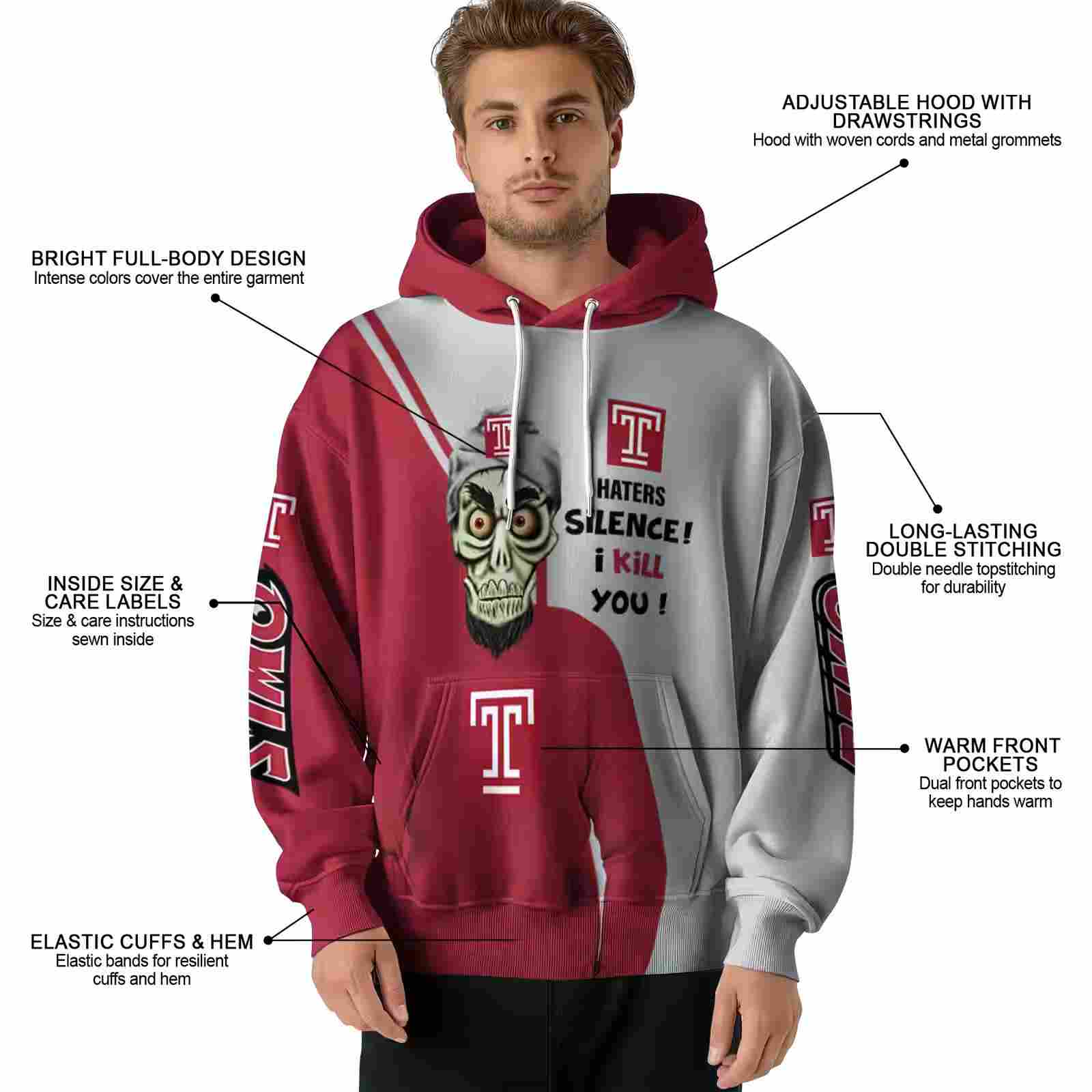 temple owls achmed skull red hoodie latest model