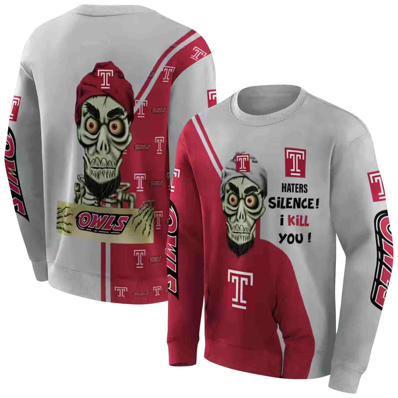 temple owls achmed skull red hoodie premium grade