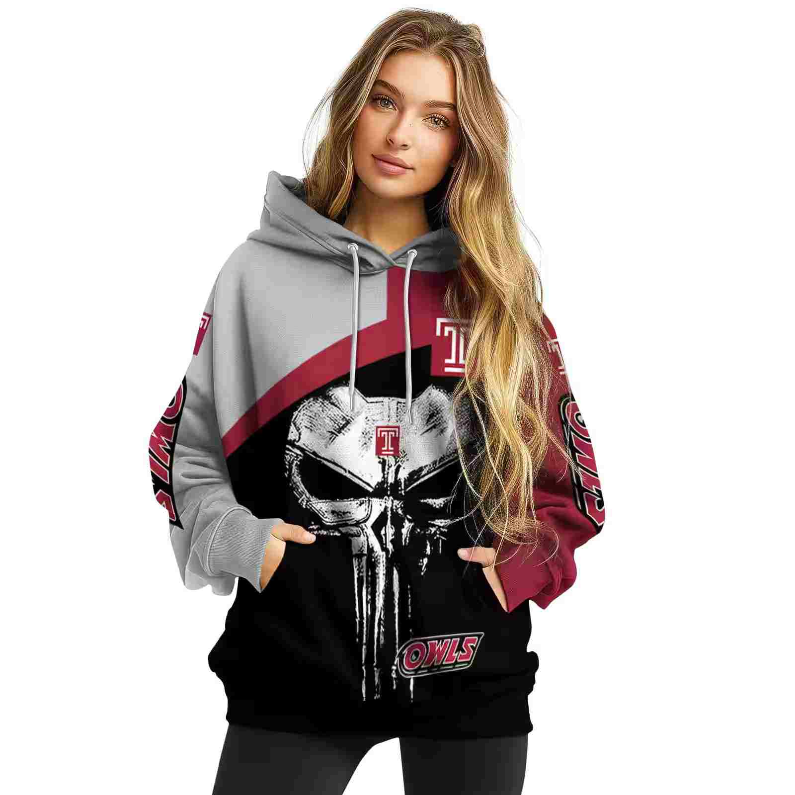 temple owls skull punisher silver black hoodie high quality