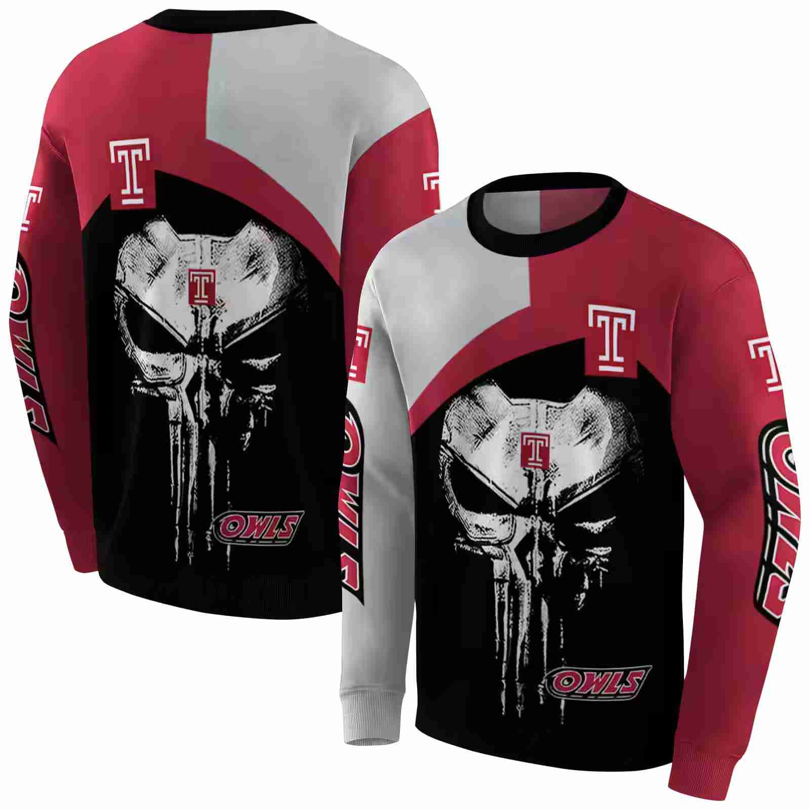 temple owls skull punisher silver black hoodie premium grade