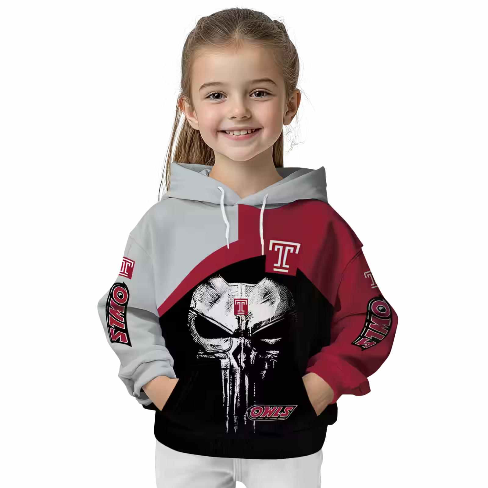 temple owls skull punisher silver black hoodie top rated