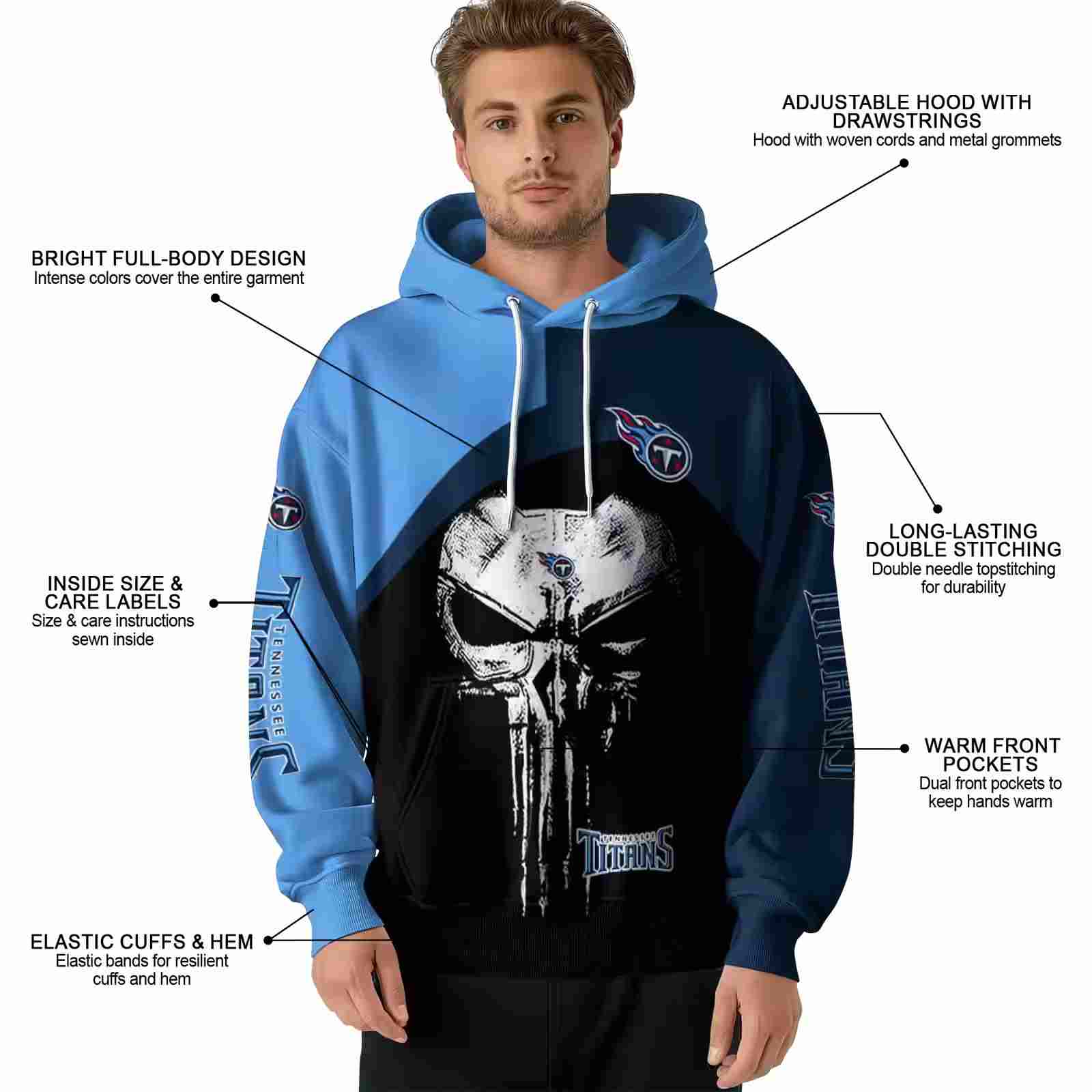 tennessee titans skull punisher blue black hoodie latest model