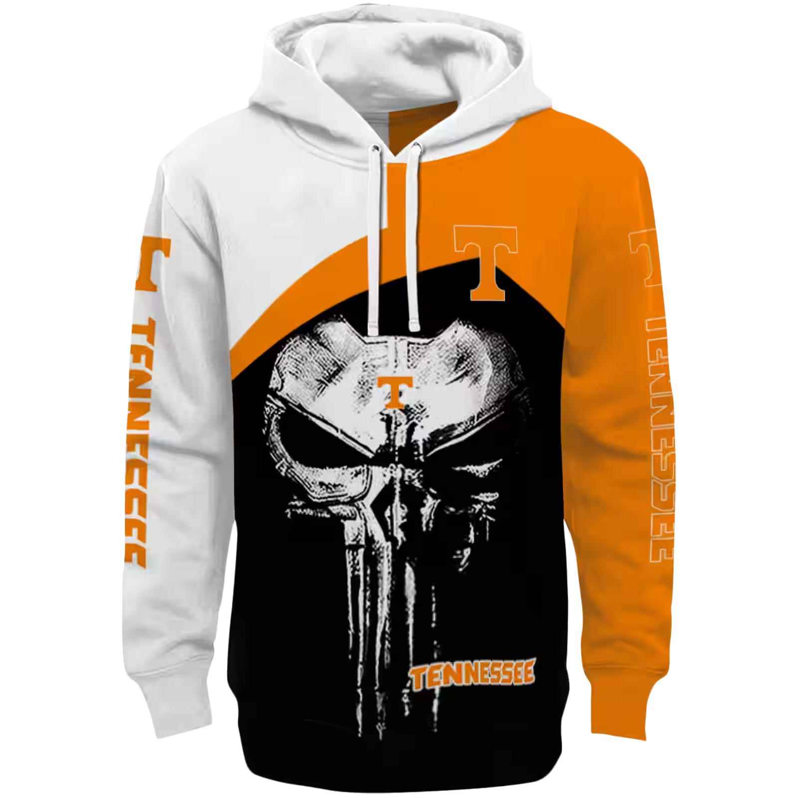 Tennessee Volunteers Skull Punisher White Black Hoodie