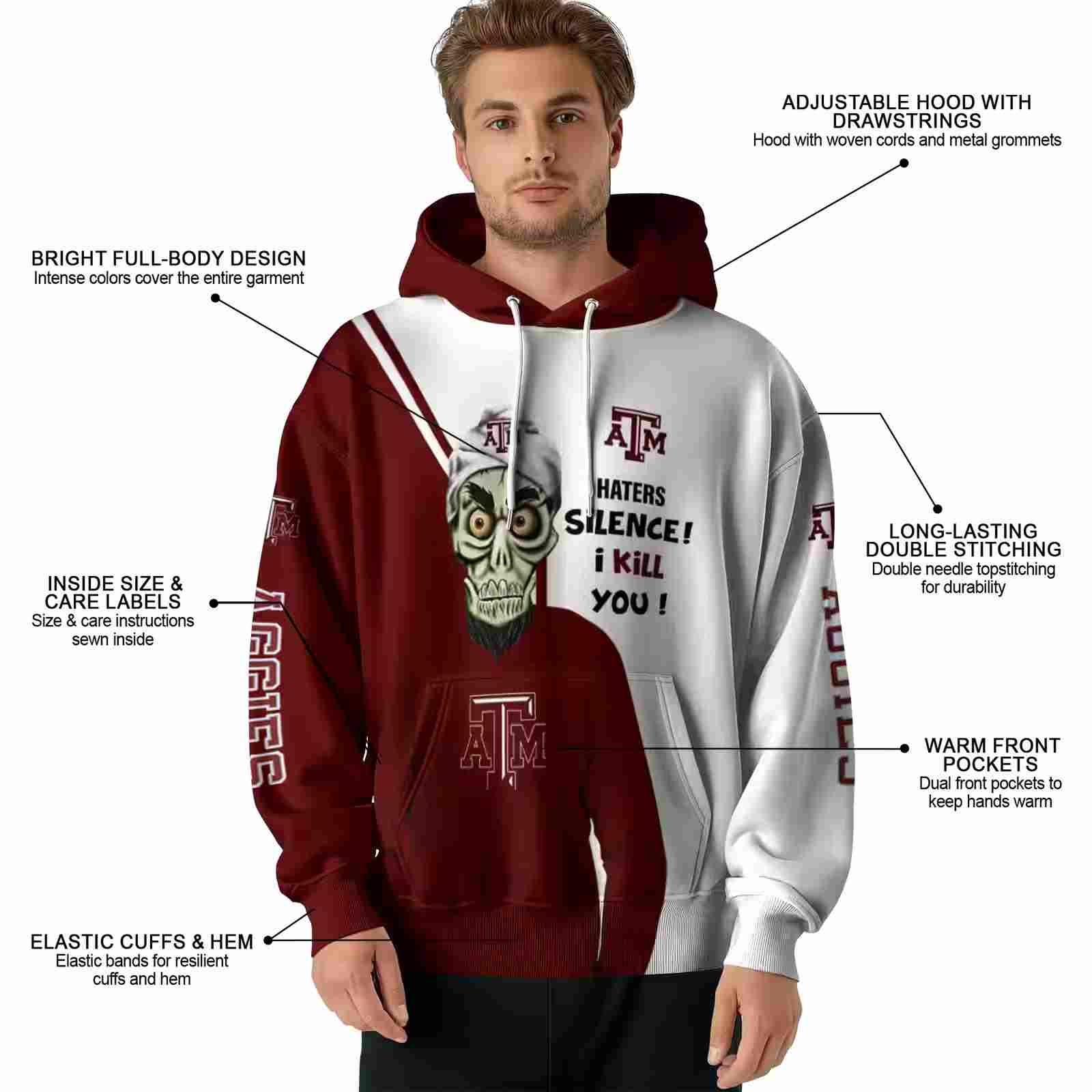 texas am aggies achmed skull maroon hoodie latest model