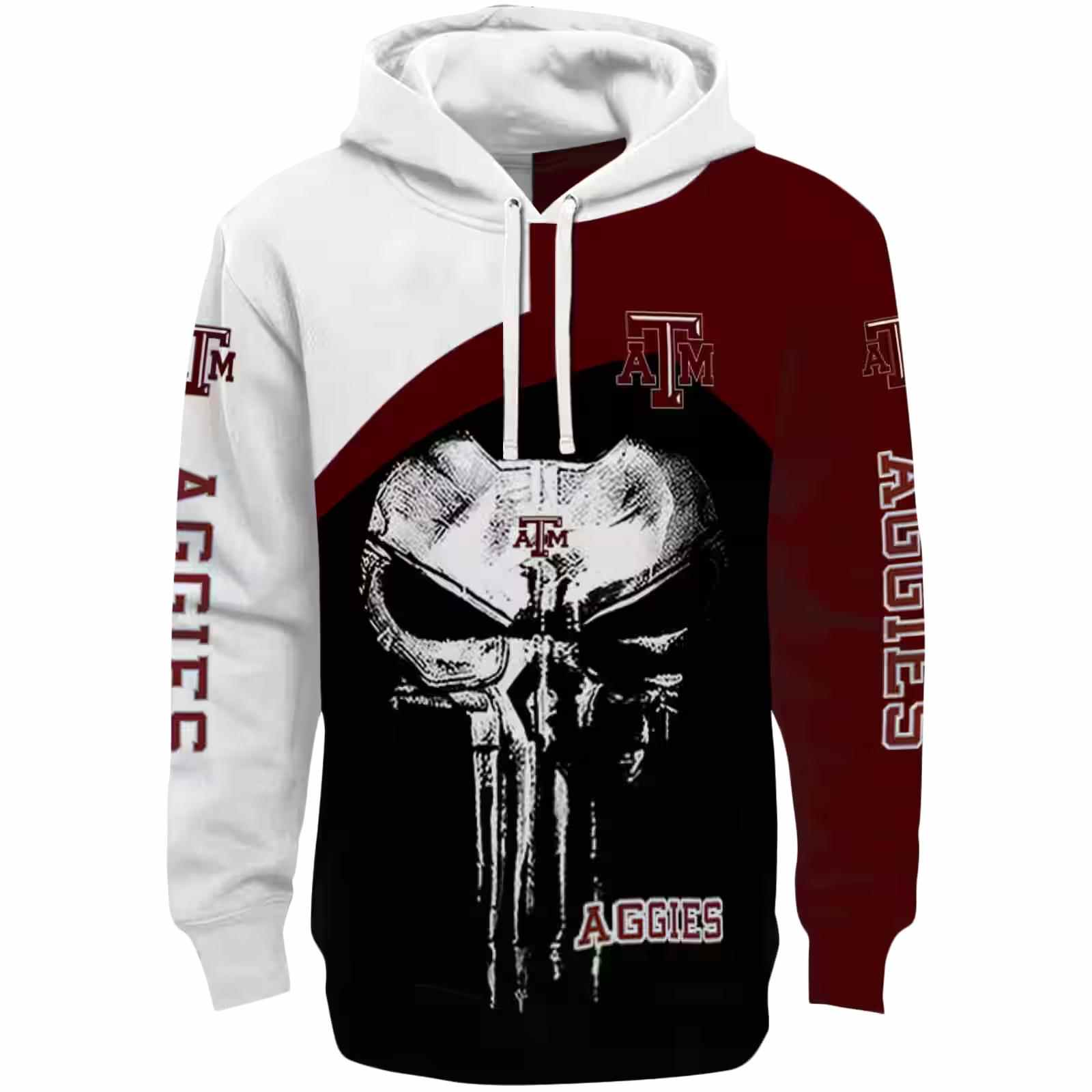 Texas A&M Aggies Skull Punisher White Black Hoodie