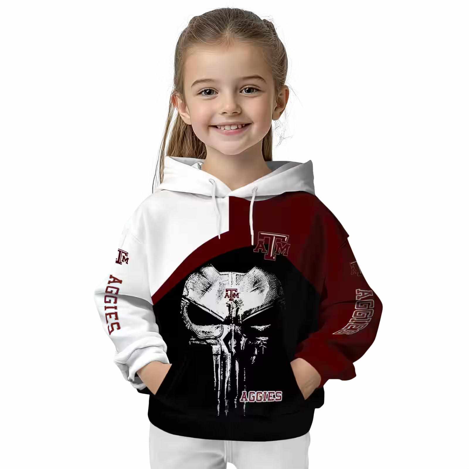 texas am aggies skull punisher white black hoodie top rated