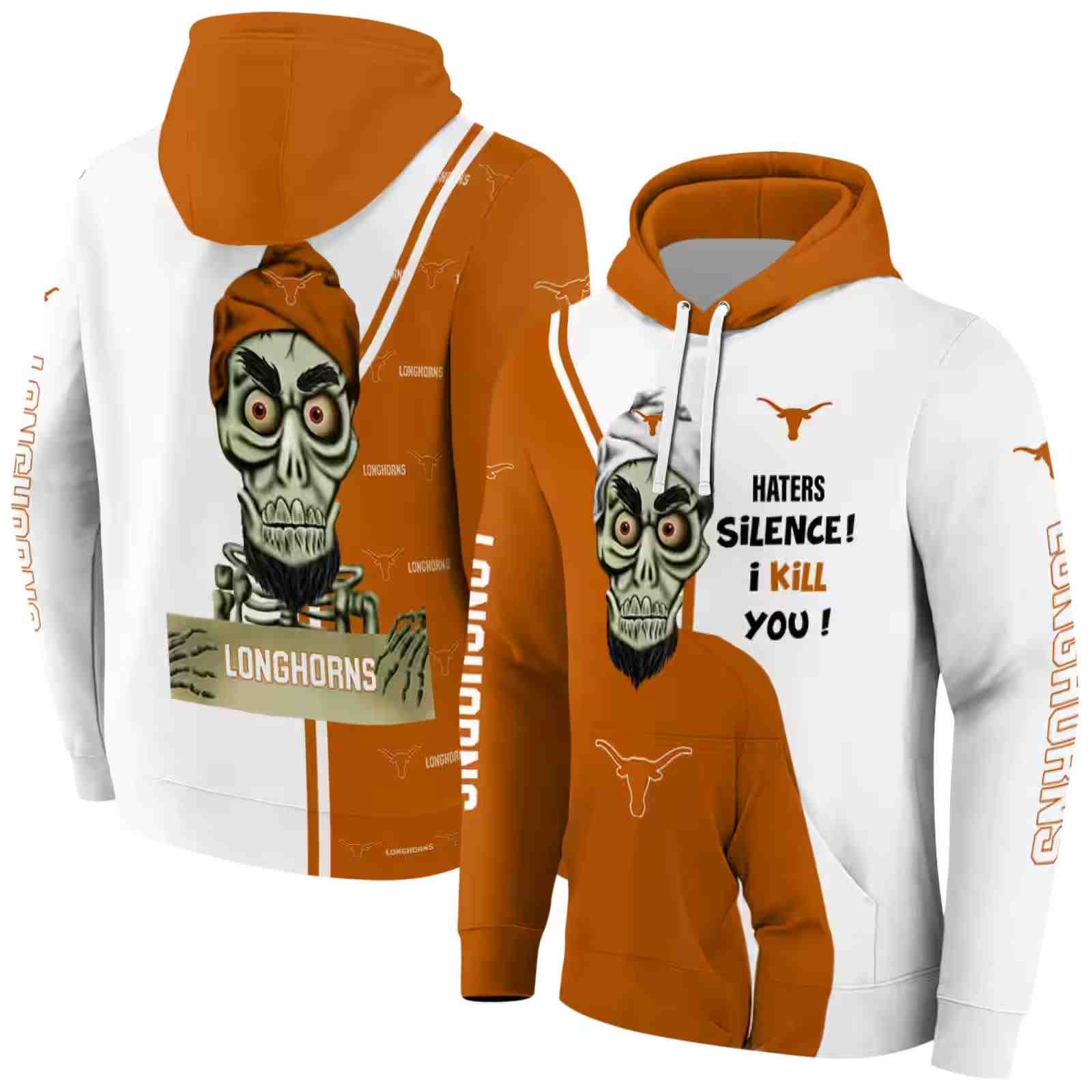 texas longhorns achmed skull orange hoodie fashion forward