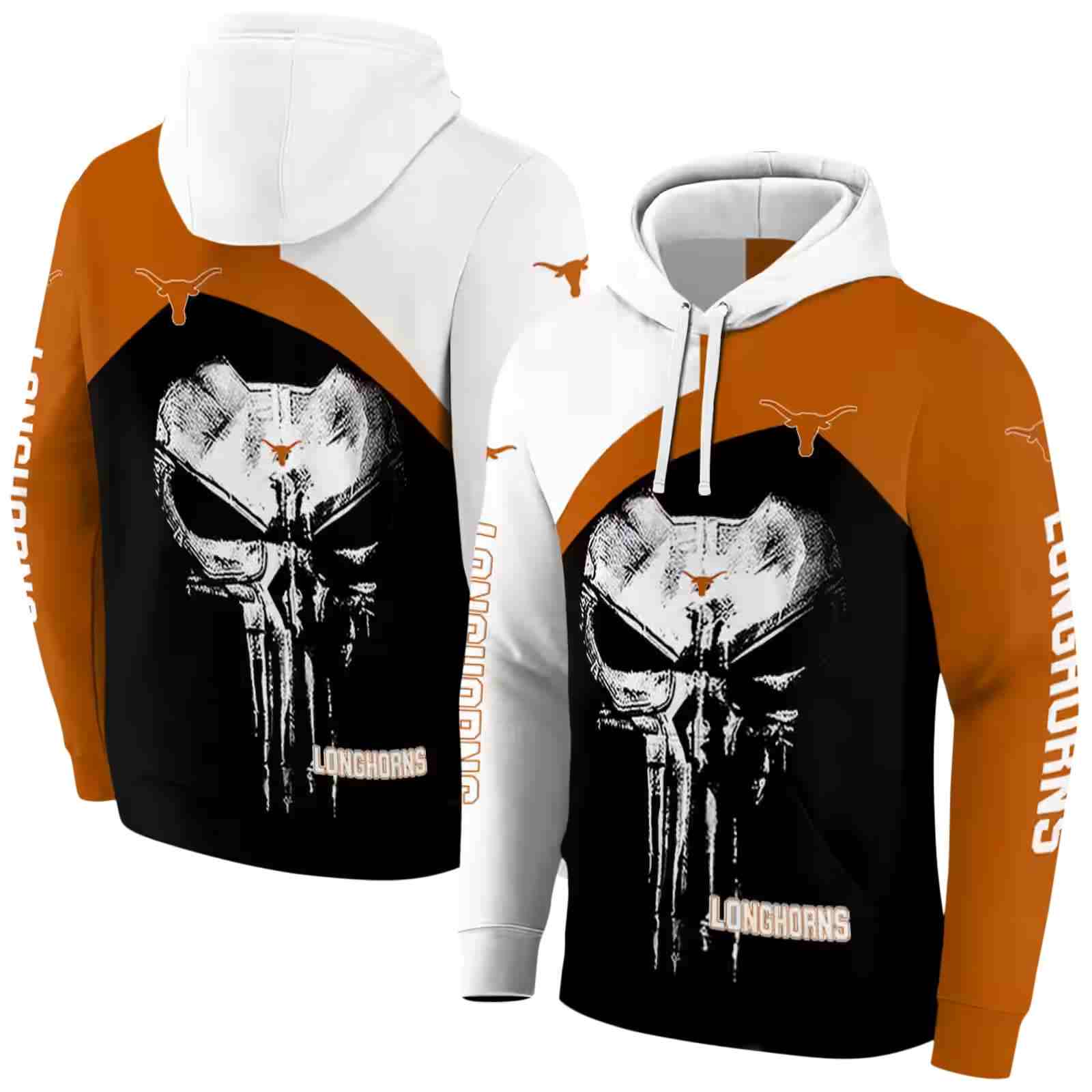 texas longhorns skull punisher white black hoodie fashion forward