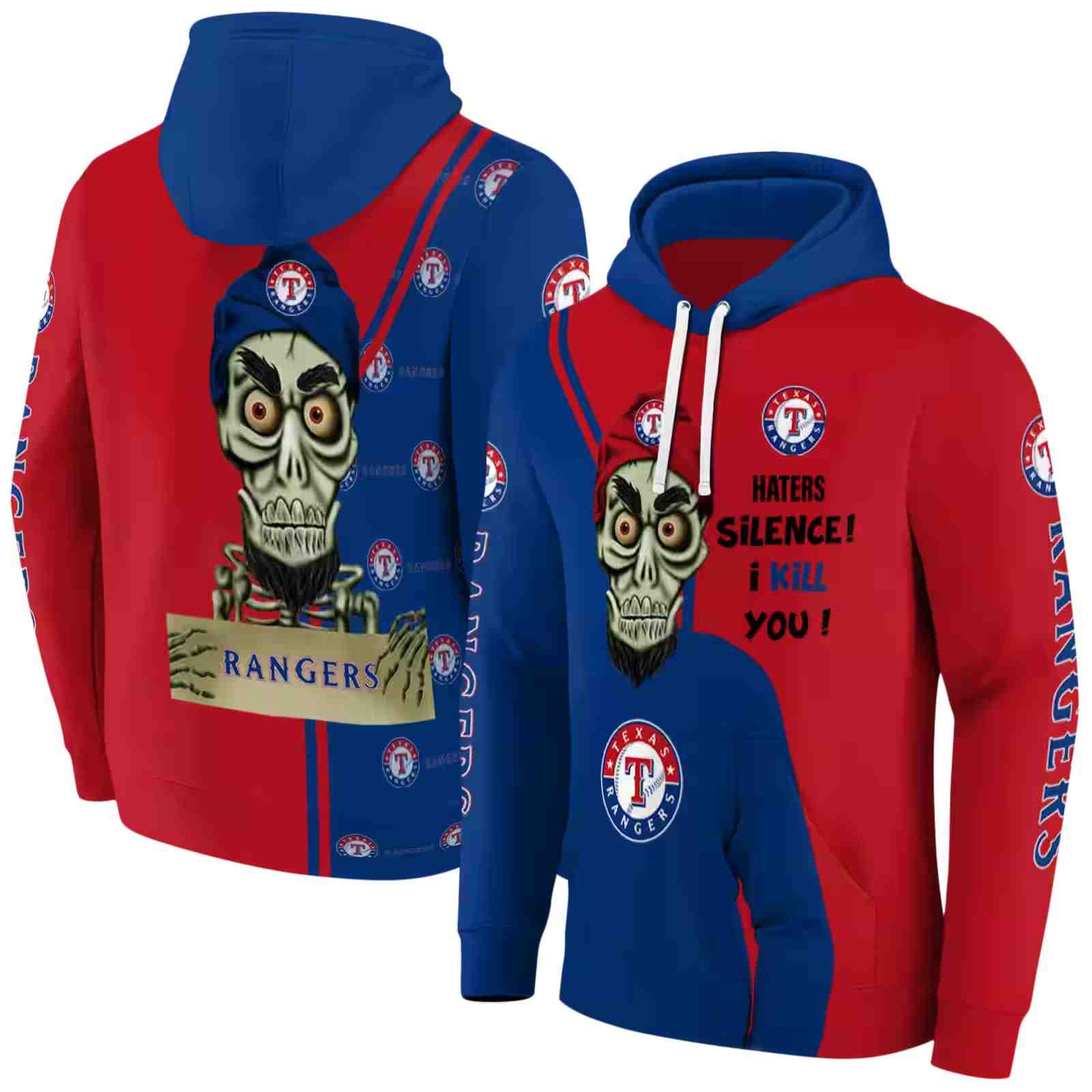 texas rangers achmed skull blue hoodie fashion forward