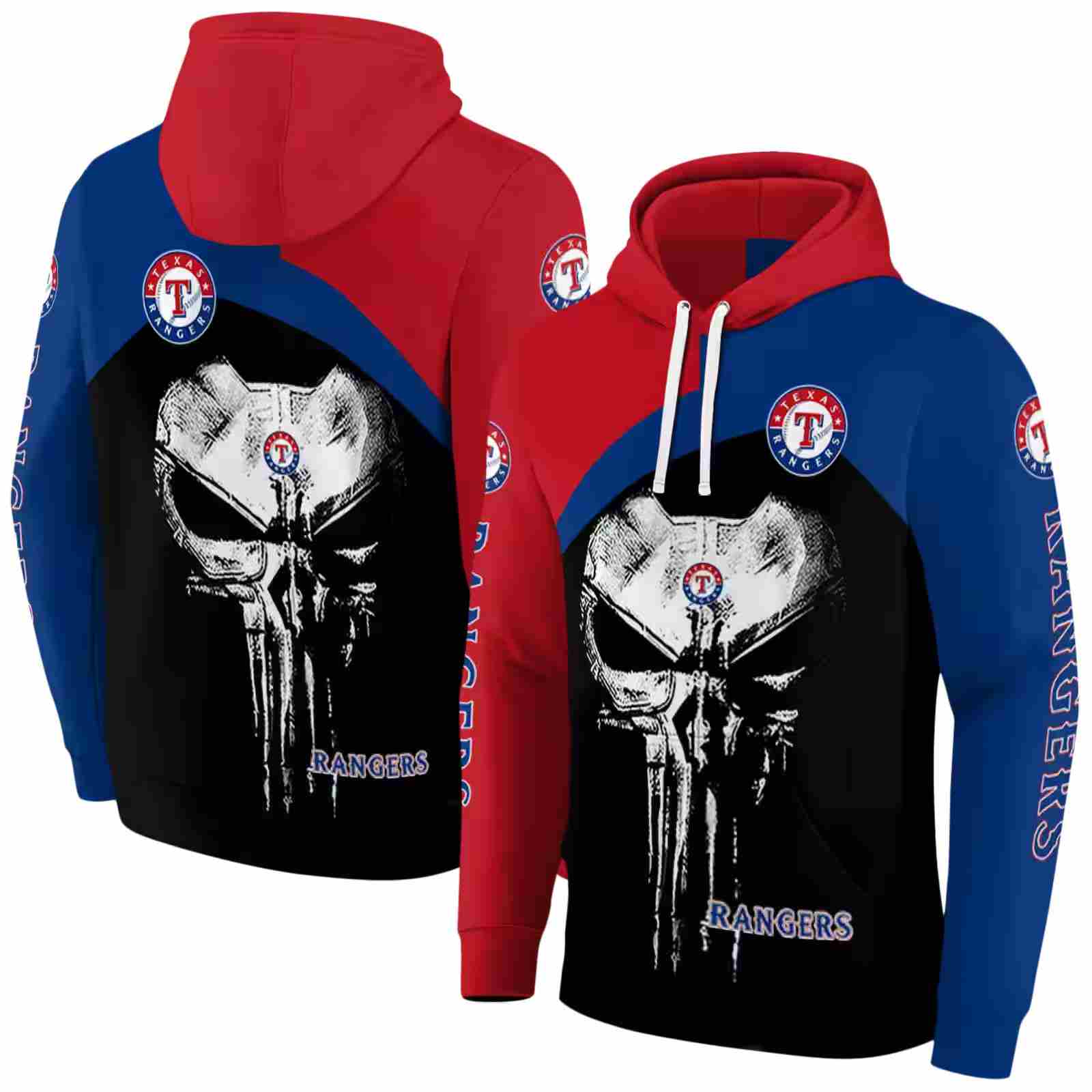 texas rangers skull punisher red black hoodie fashion forward