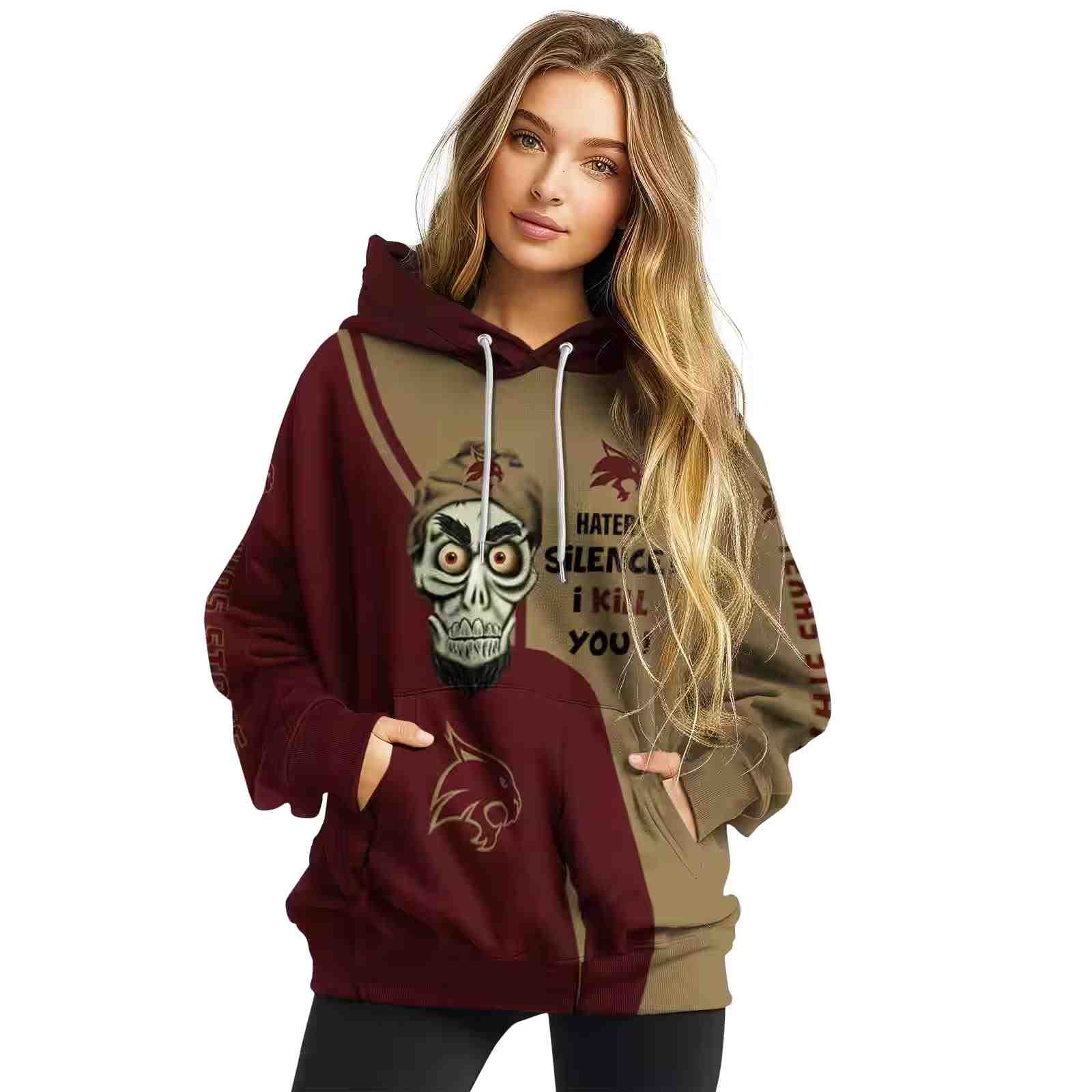 texas state bobcats achmed skull maroon hoodie high quality