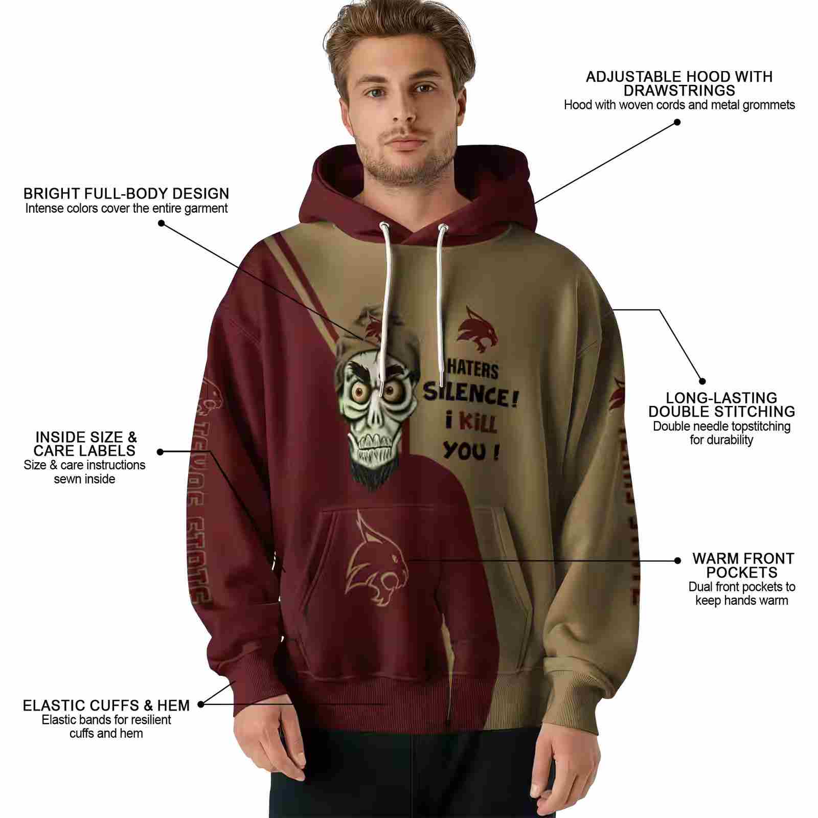 texas state bobcats achmed skull maroon hoodie latest model