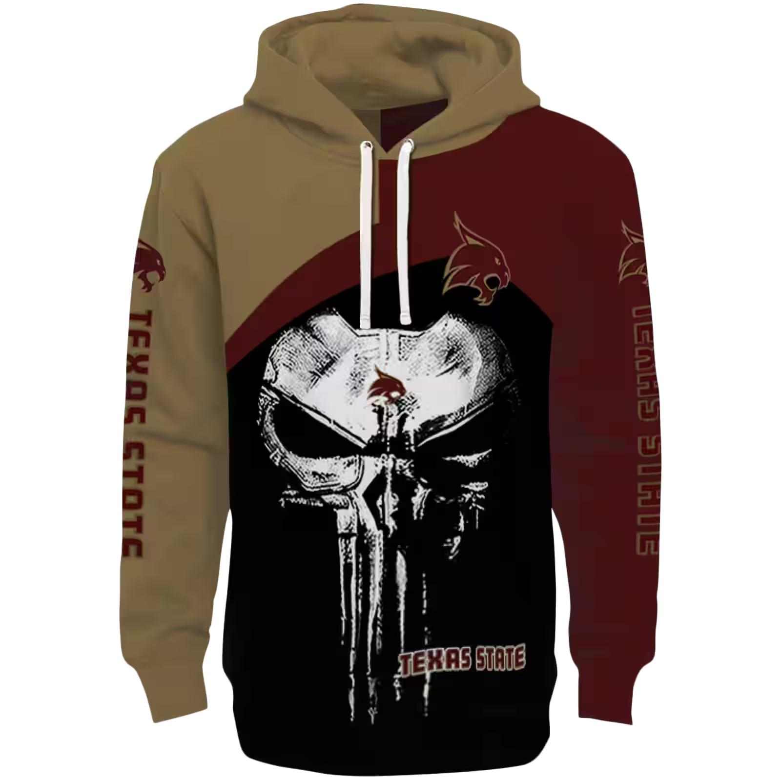 Texas State Bobcats Skull Punisher Gold Black Hoodie