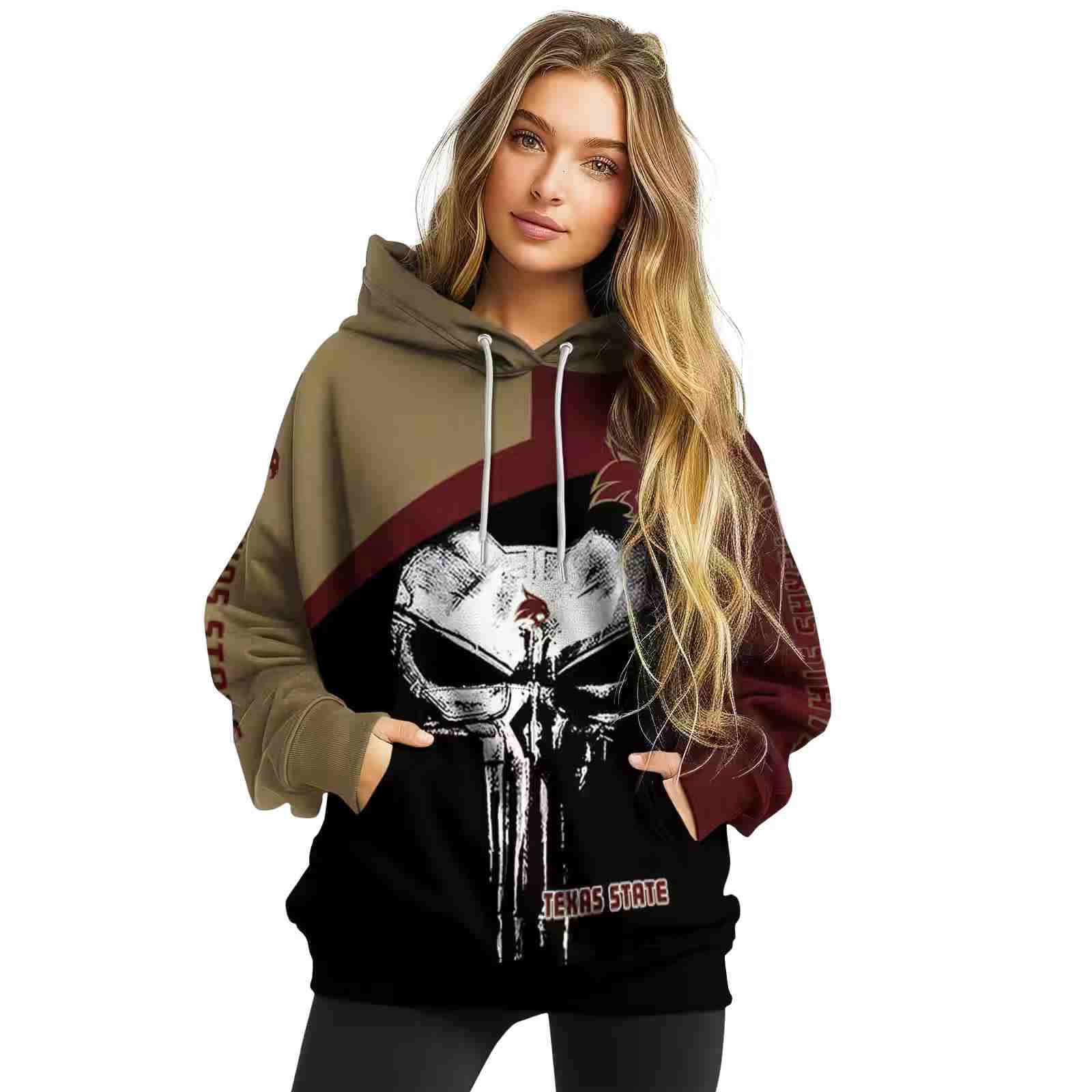 texas state bobcats skull punisher gold black hoodie high quality