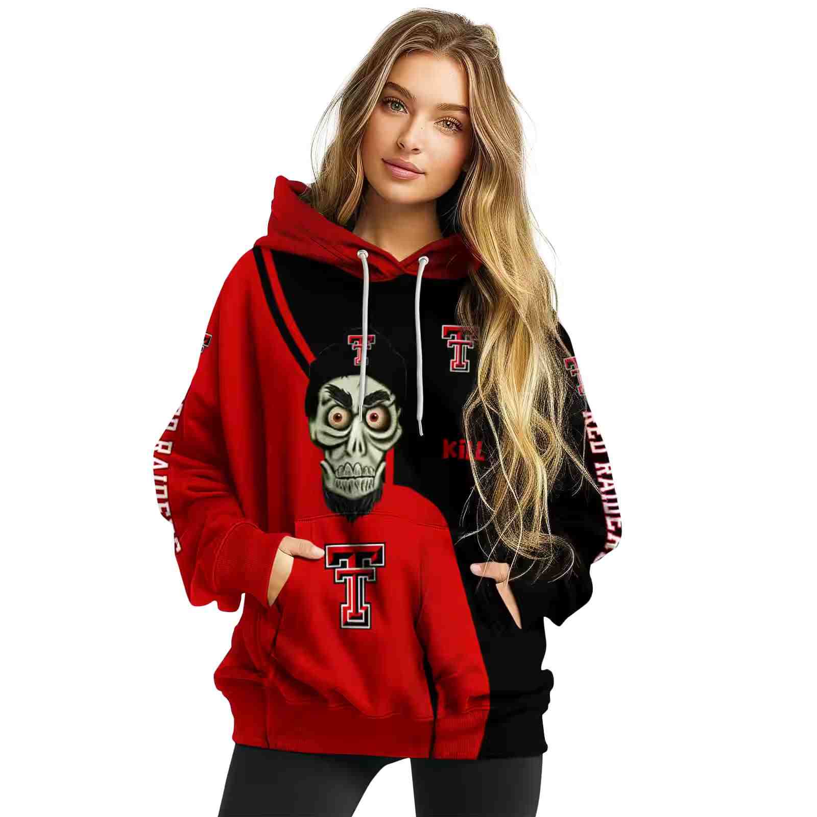 texas tech red raiders achmed skull red hoodie high quality