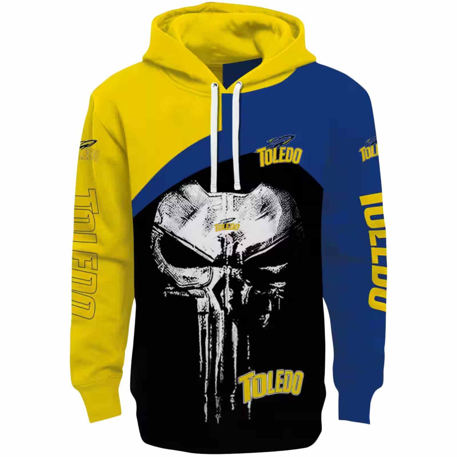 Toledo Rockets Skull Punisher Gold Black Hoodie