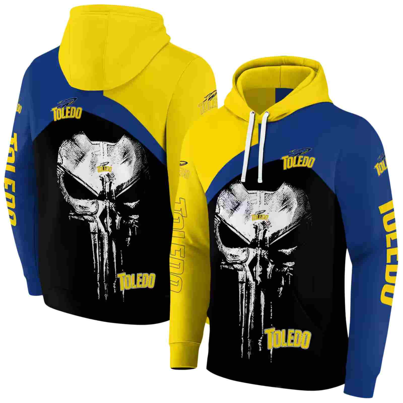 toledo rockets skull punisher gold black hoodie fashion forward