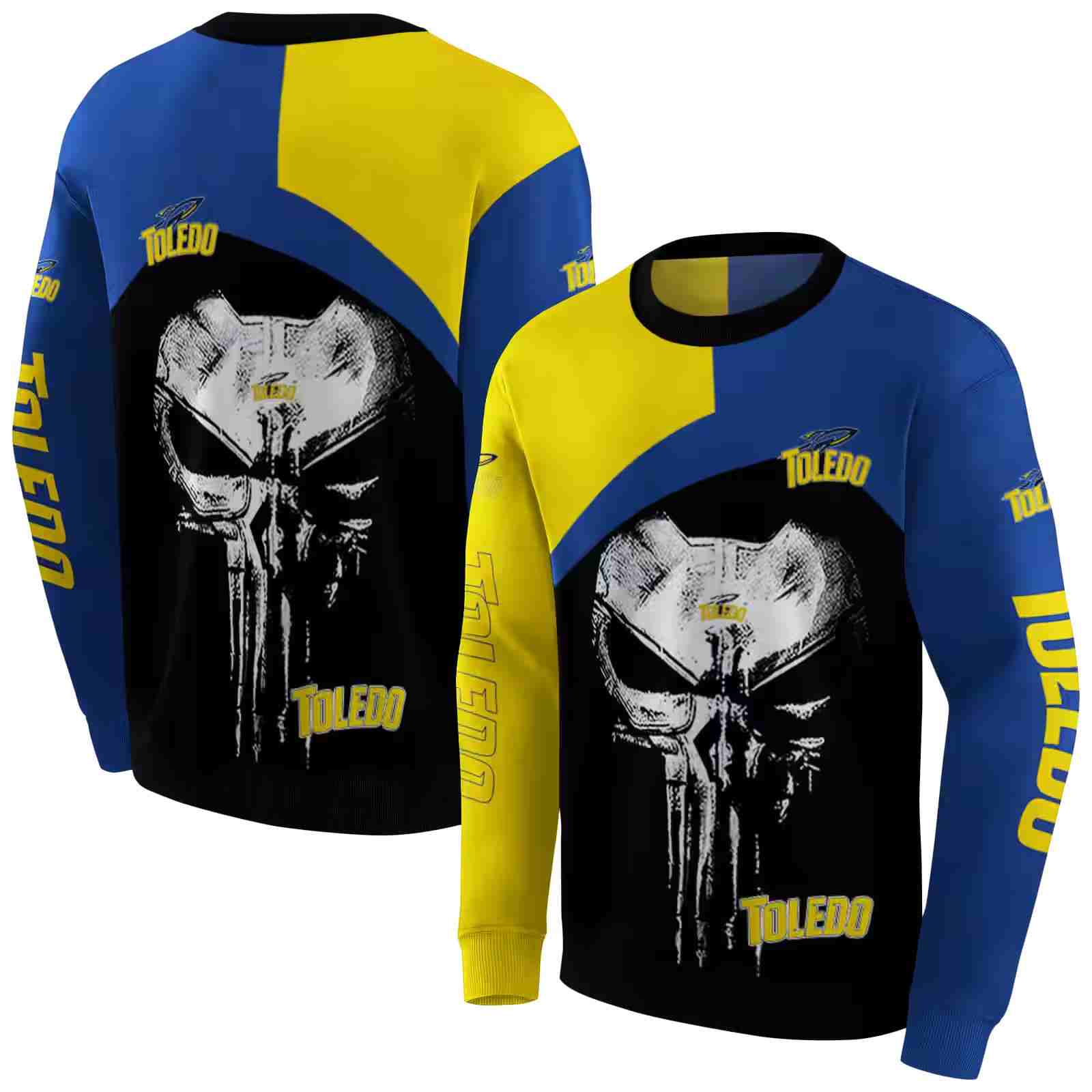 toledo rockets skull punisher gold black hoodie premium grade