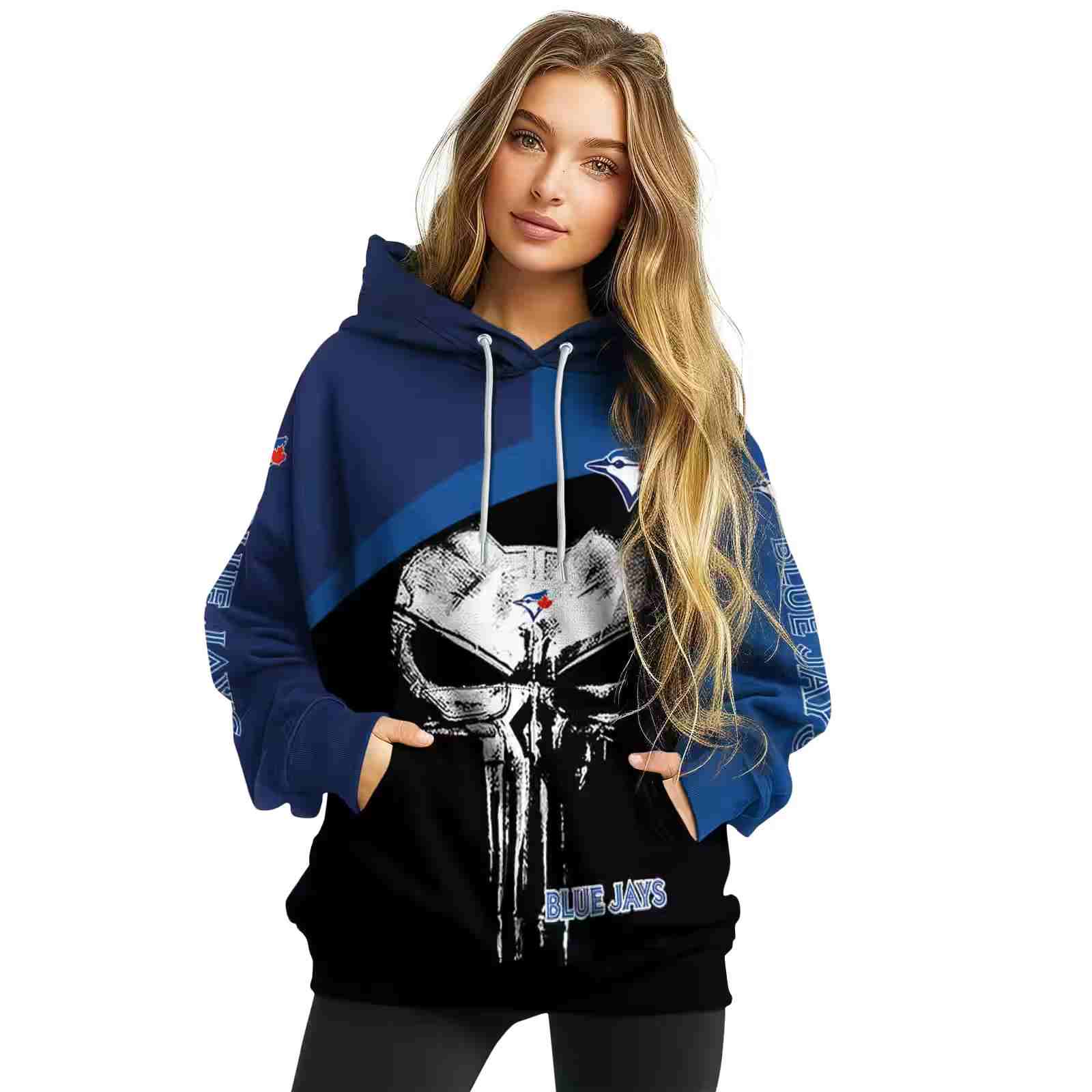 toronto blue jays skull punisher navy black hoodie high quality