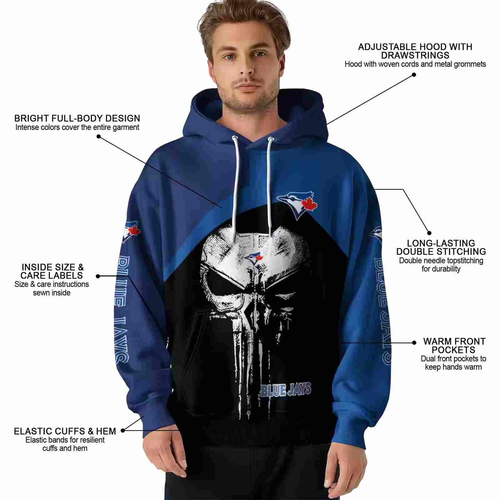 toronto blue jays skull punisher navy black hoodie latest model