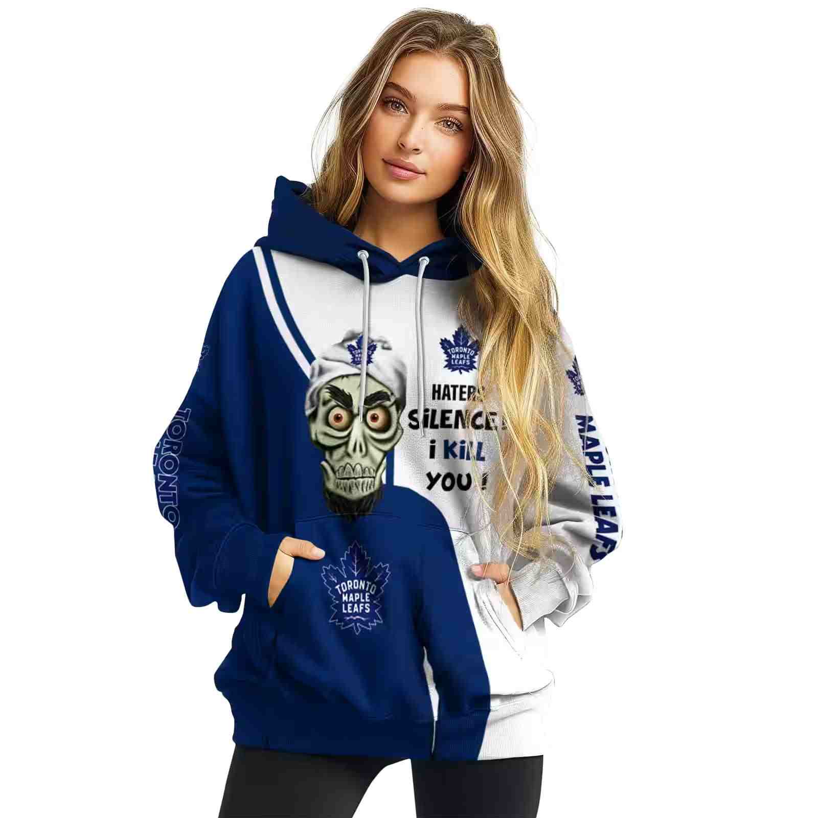 toronto maple leafs achmed skull blue hoodie high quality