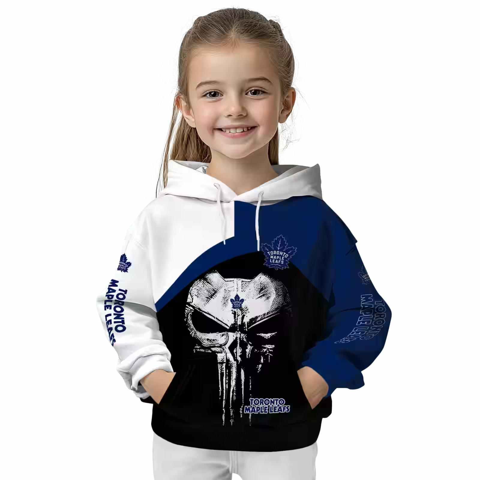 toronto maple leafs skull punisher white black hoodie top rated