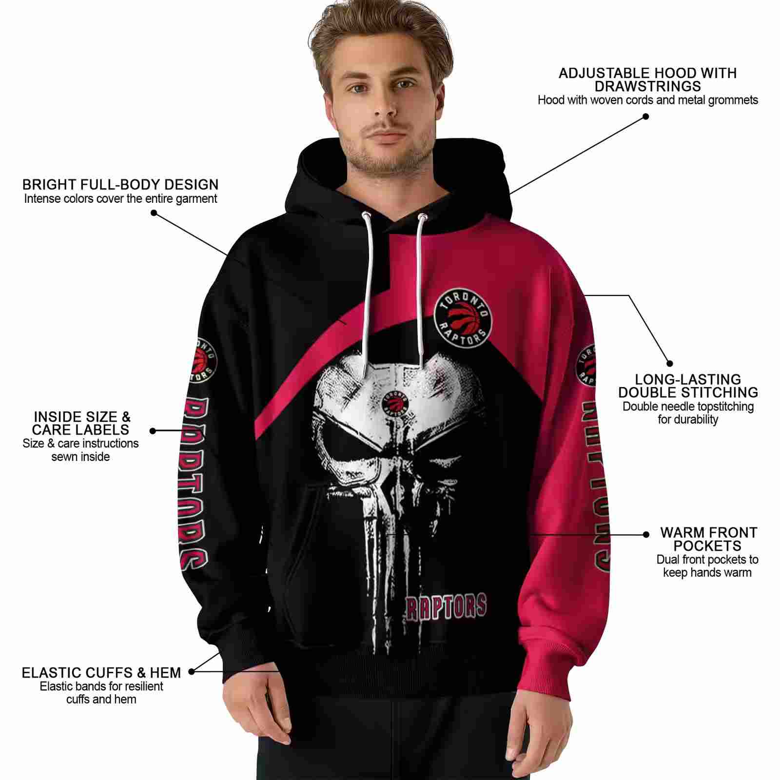 toronto raptors skull punisher black hoodie latest model