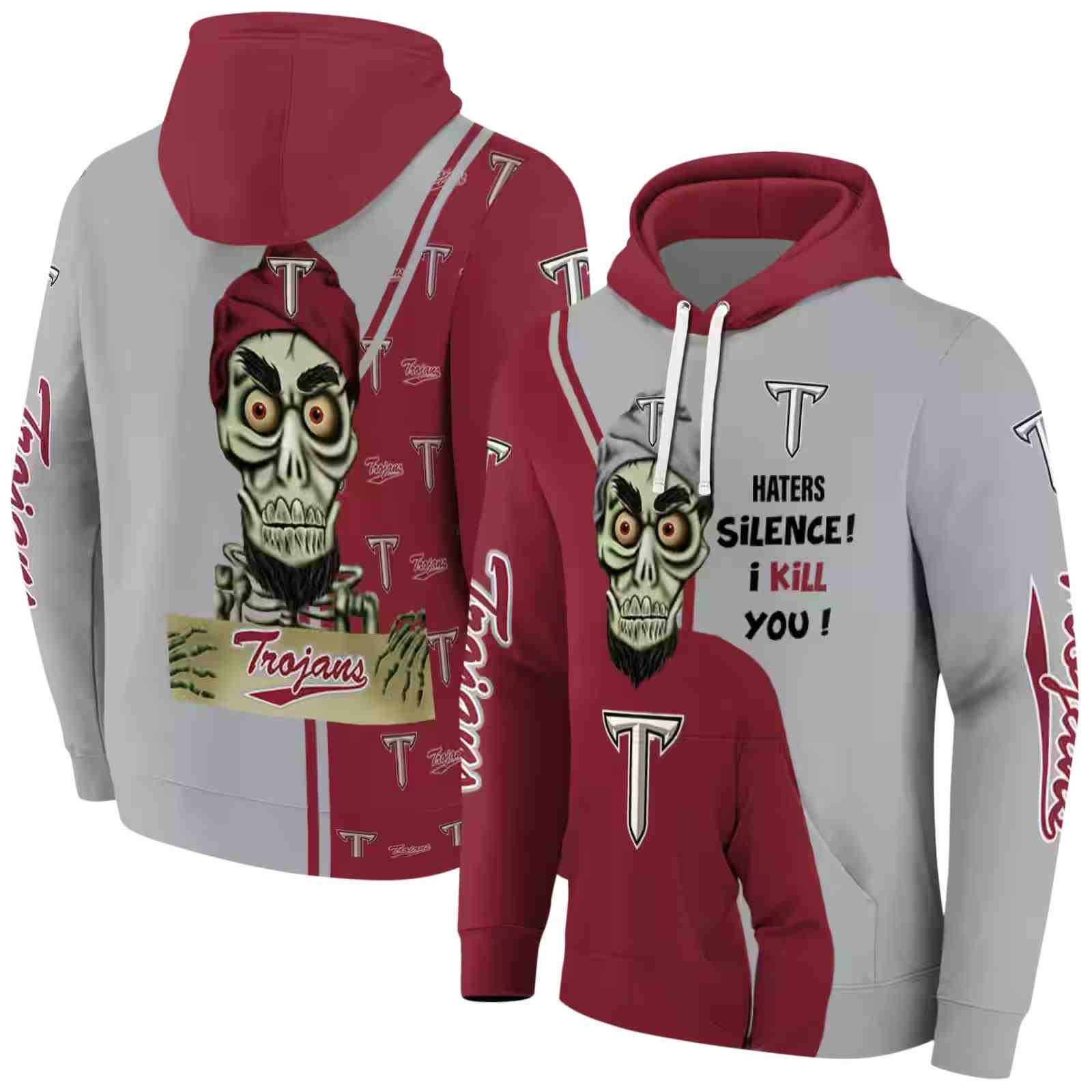 troy trojans achmed skull red hoodie fashion forward