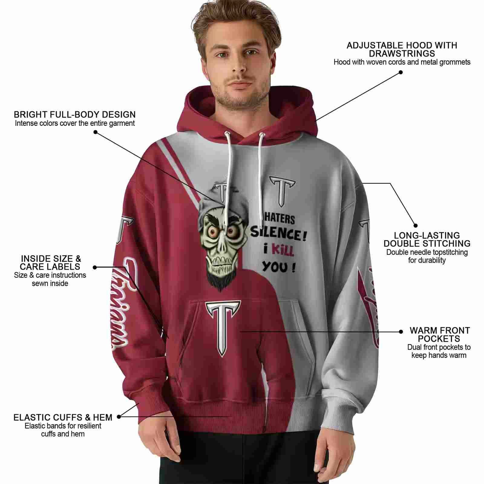 troy trojans achmed skull red hoodie latest model