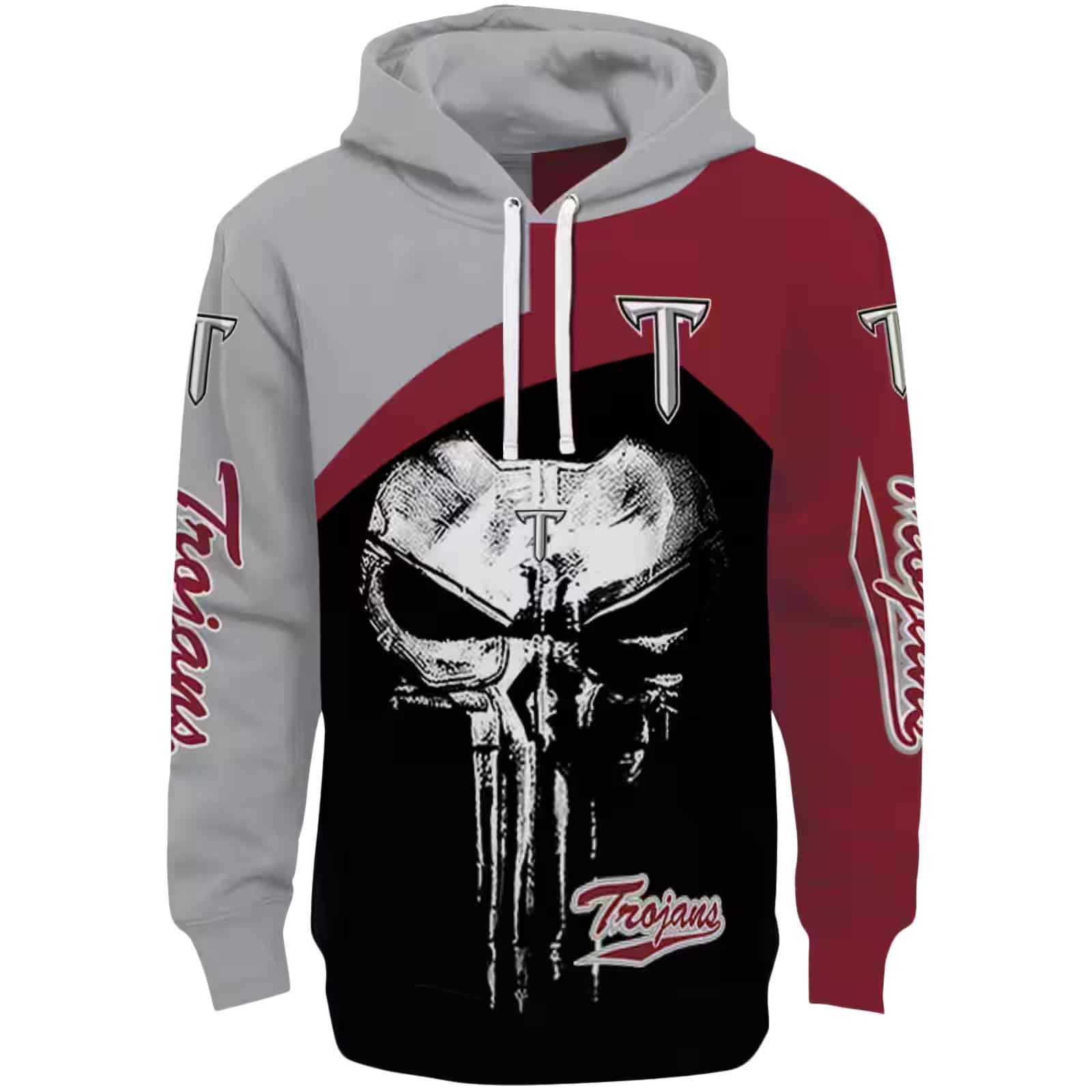 Troy Trojans Skull Punisher Grey Black Hoodie