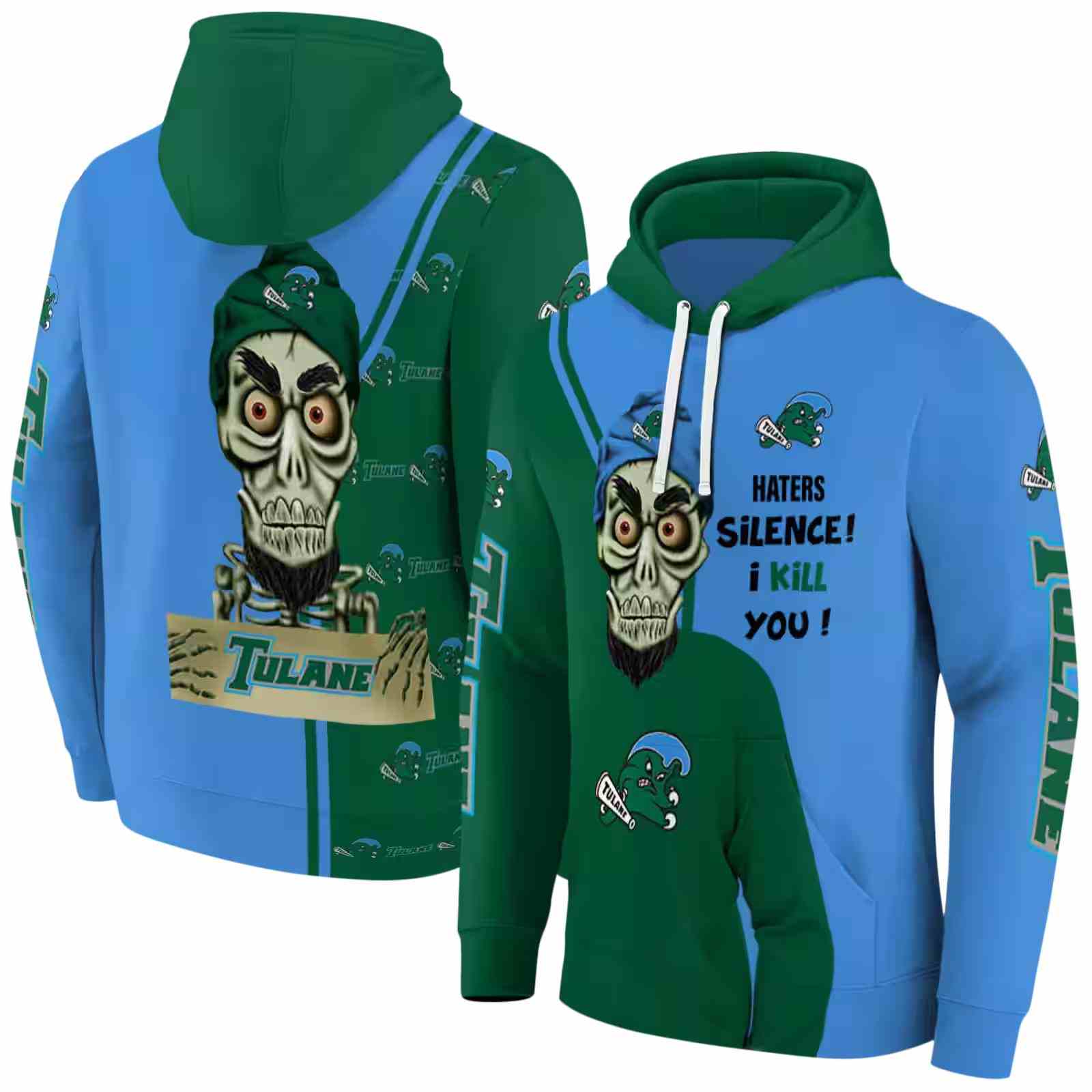 tulane green wave achmed skull green hoodie fashion forward