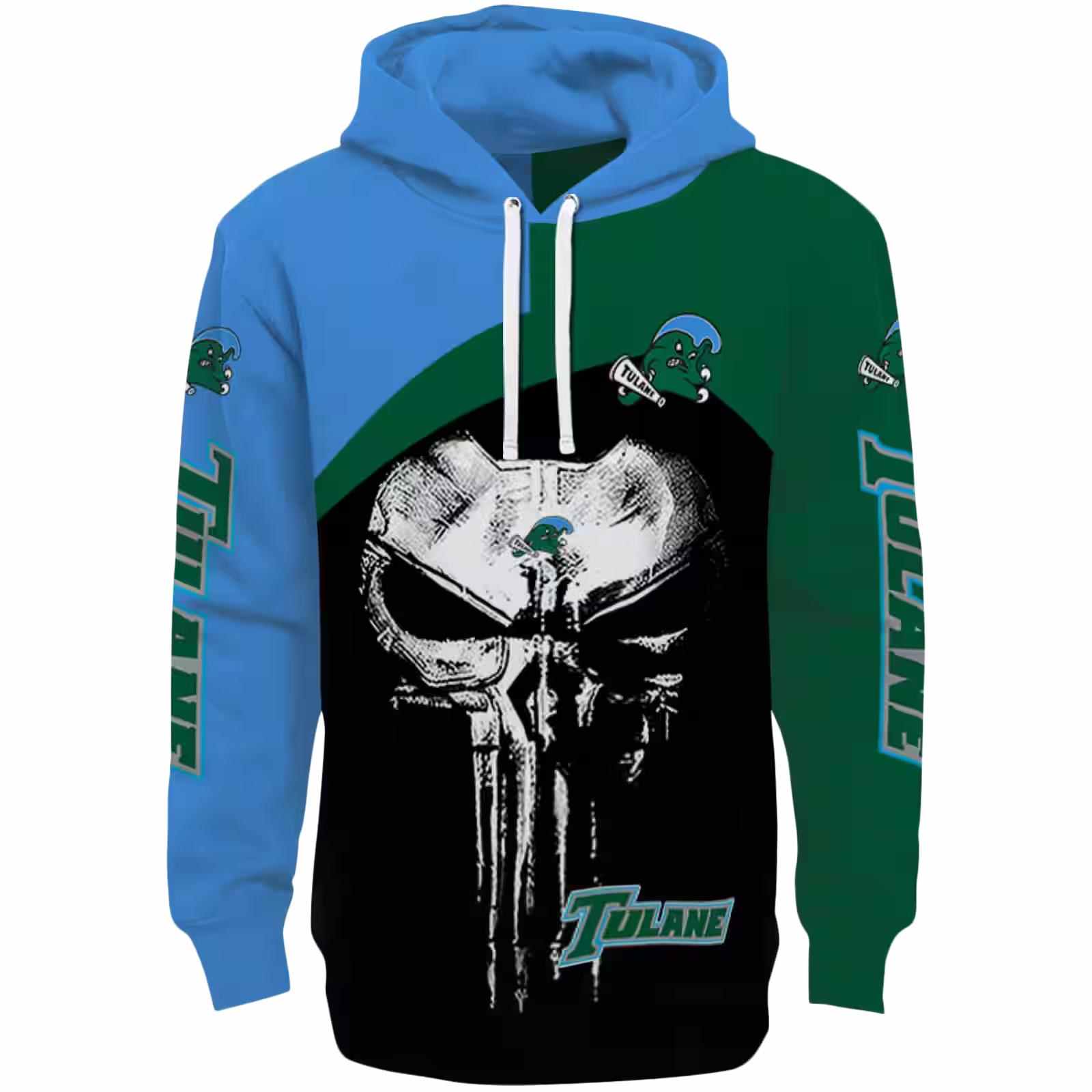 Tulane Green Wave Skull Punisher Blue Black Hoodie
