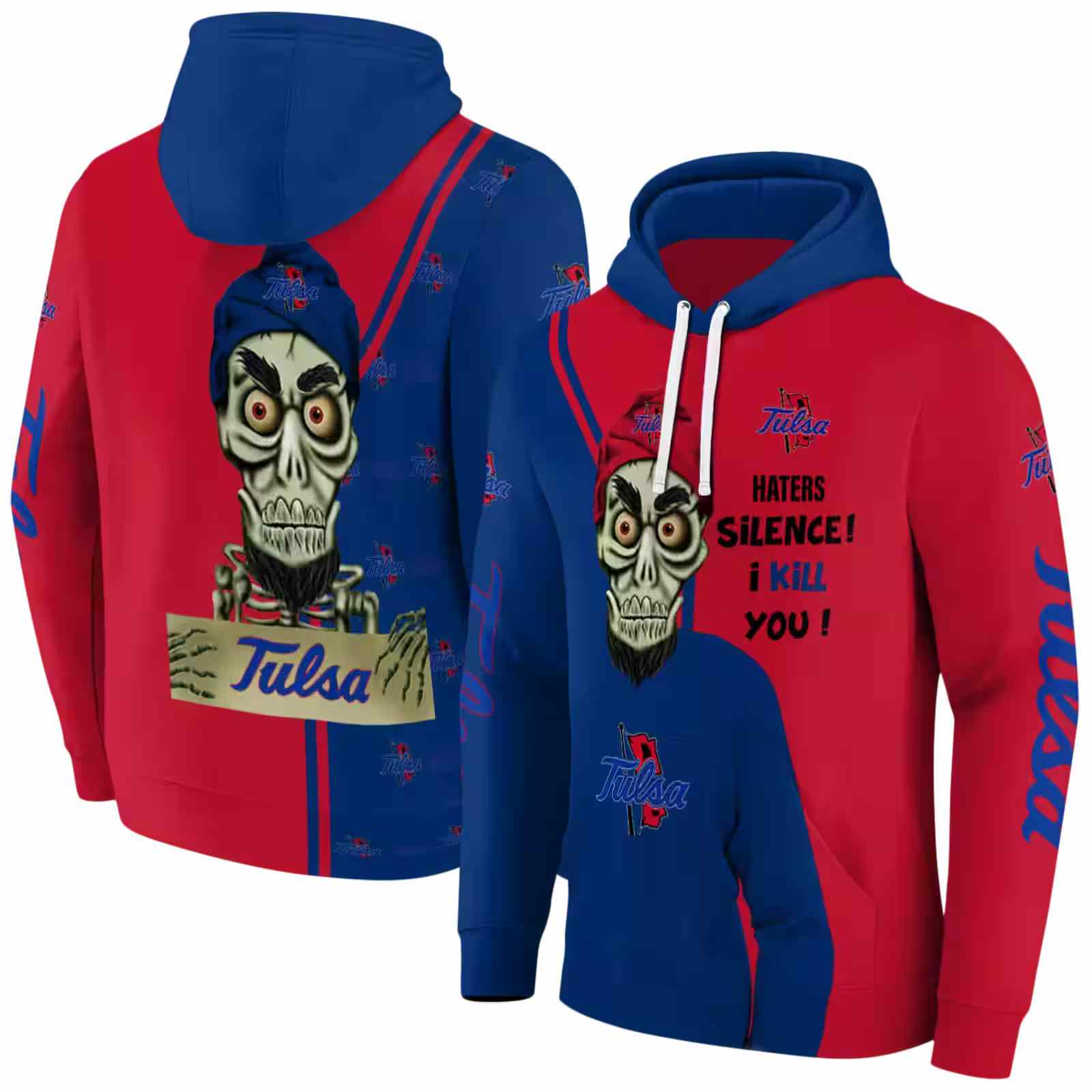 tulsa golden hurricane achmed skull blue hoodie fashion forward