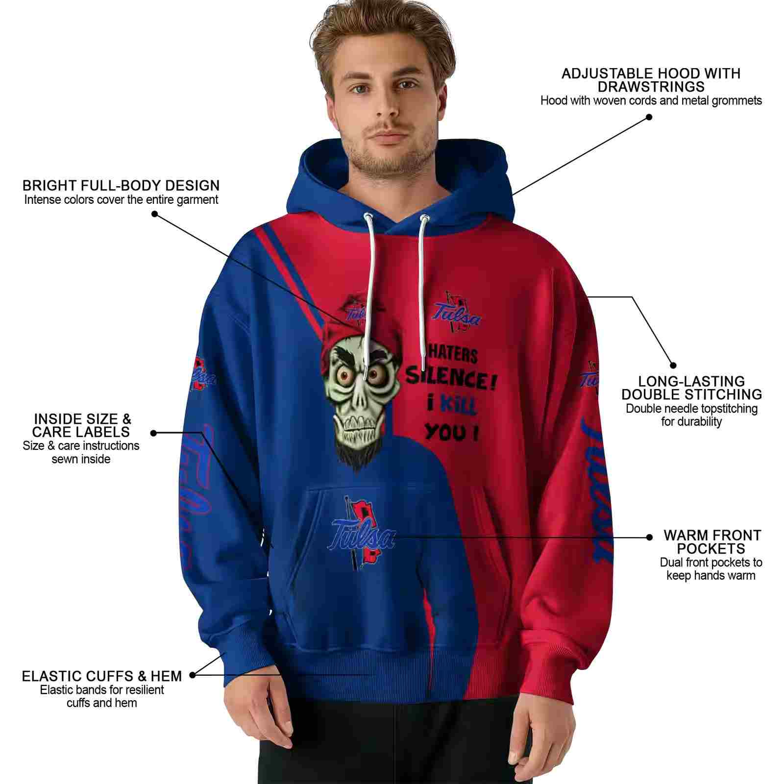 tulsa golden hurricane achmed skull blue hoodie latest model