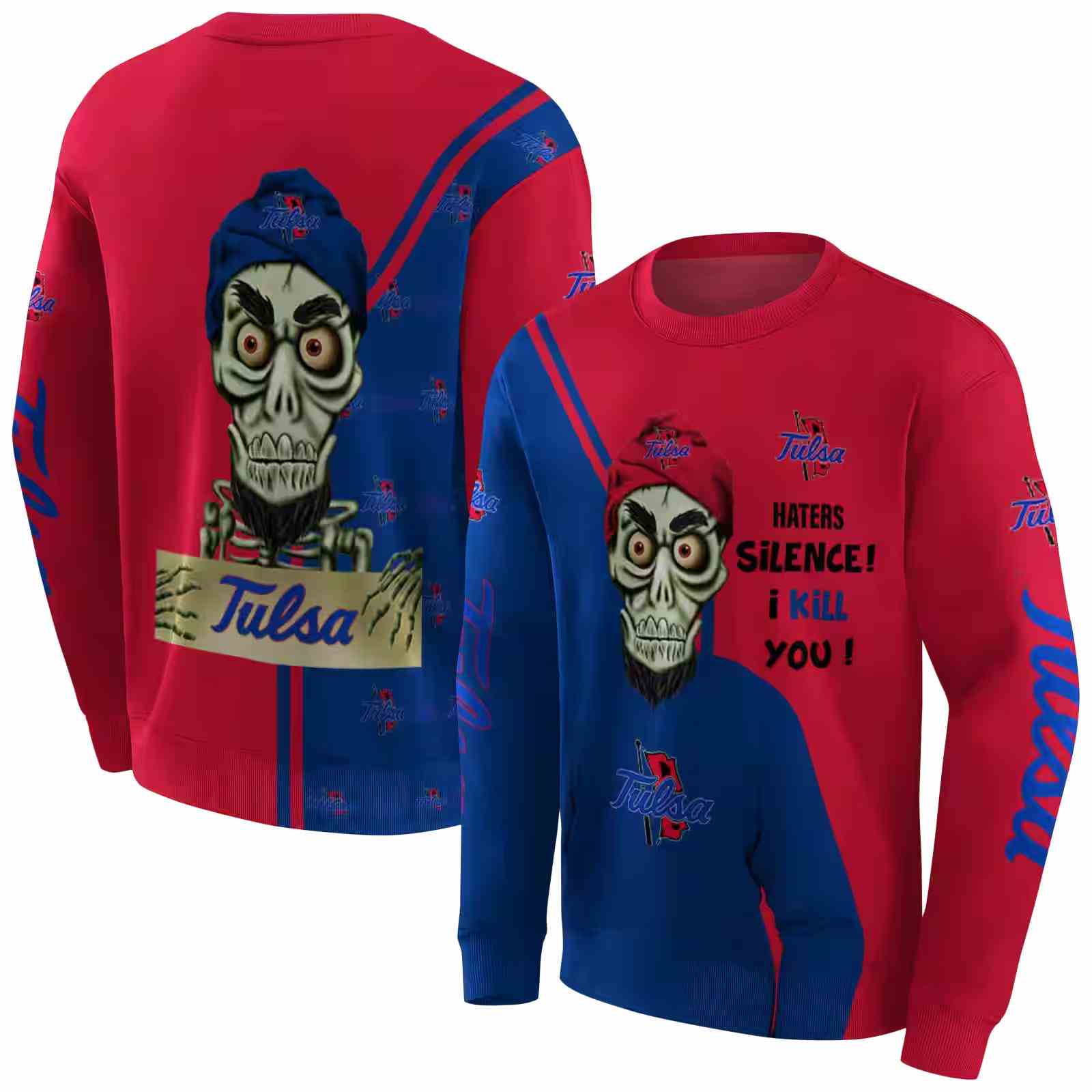 tulsa golden hurricane achmed skull blue hoodie premium grade