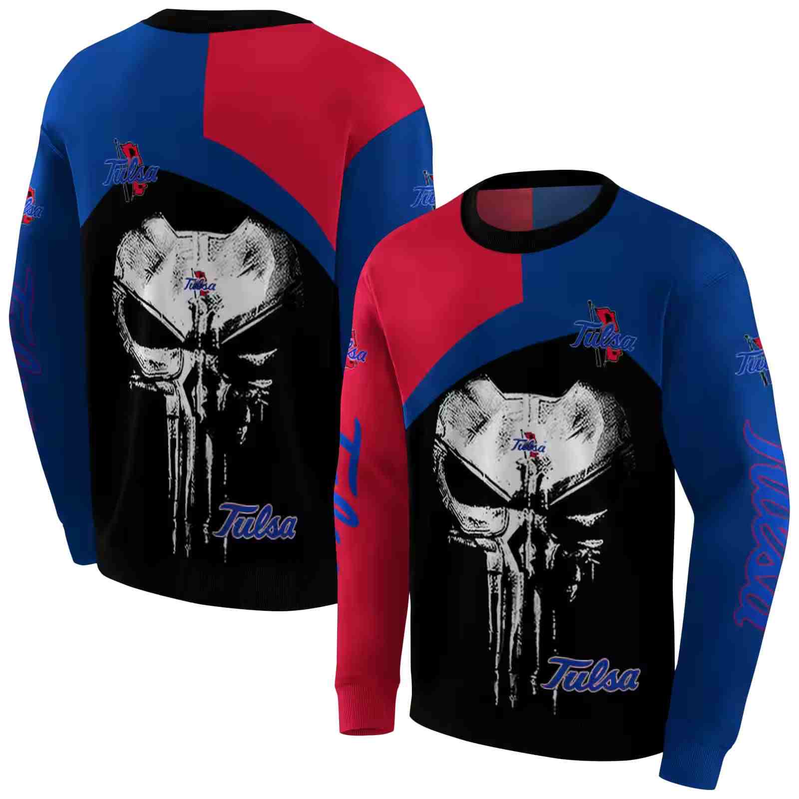 tulsa golden hurricane skull punisher red black hoodie premium grade