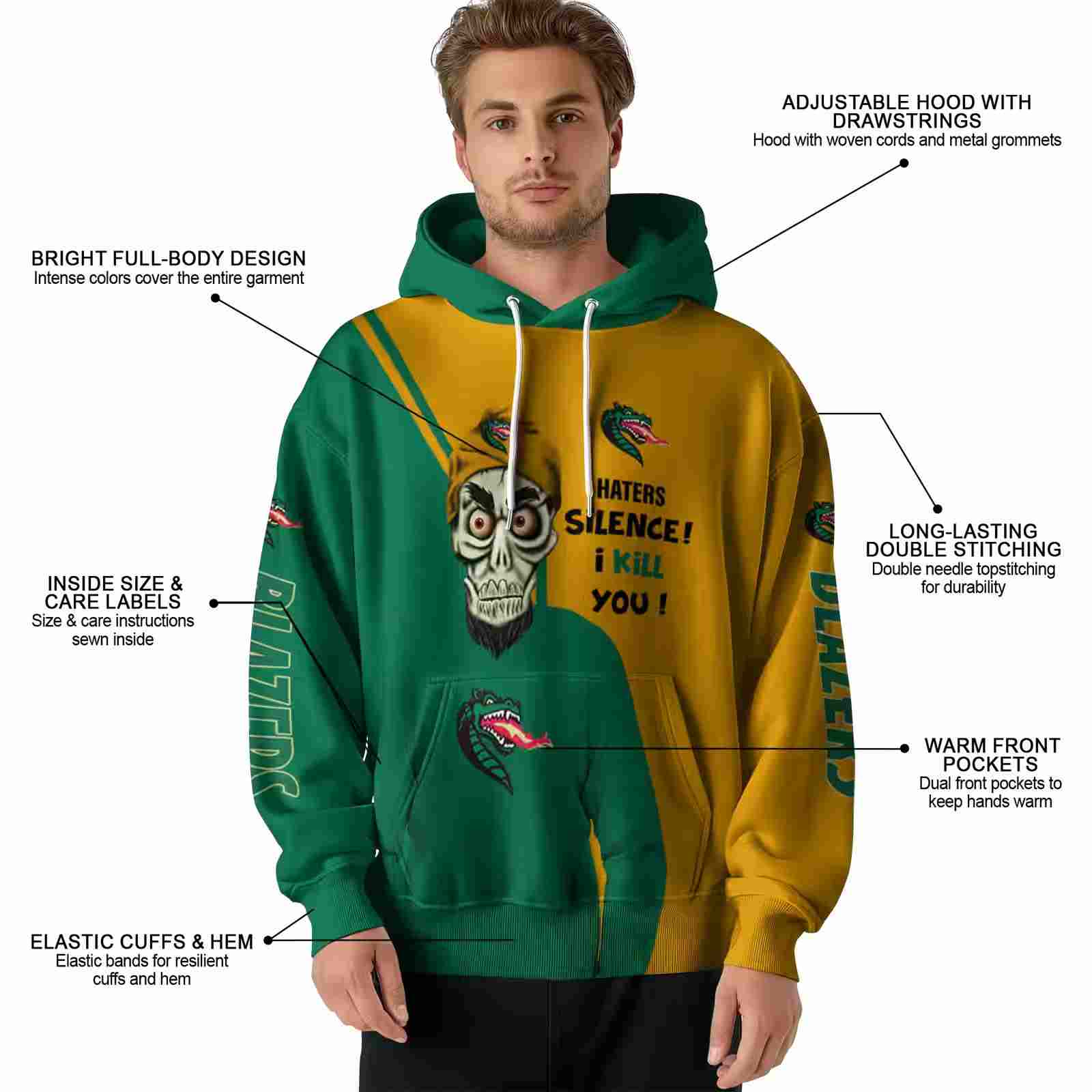 uab blazers achmed skull green hoodie latest model