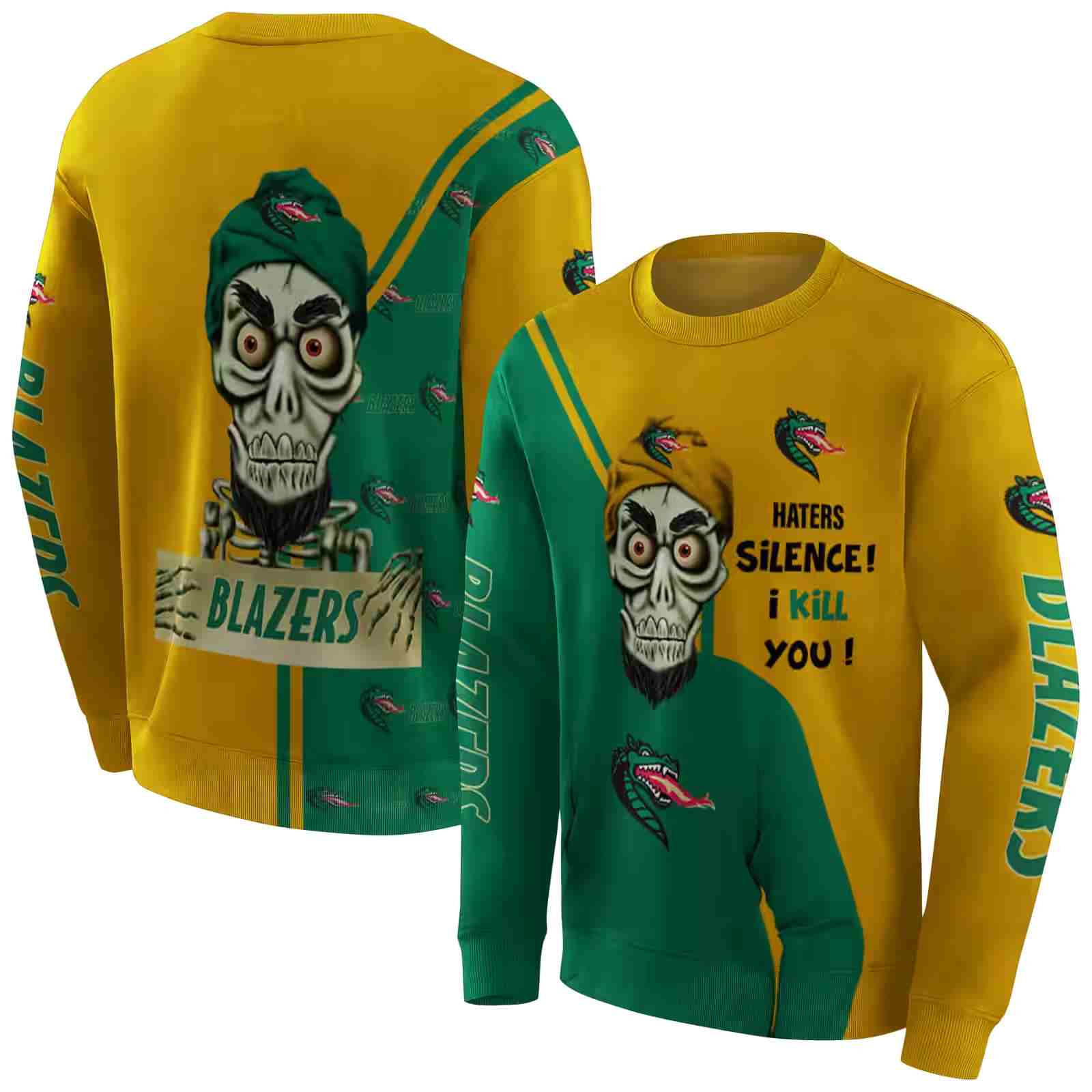 uab blazers achmed skull green hoodie premium grade