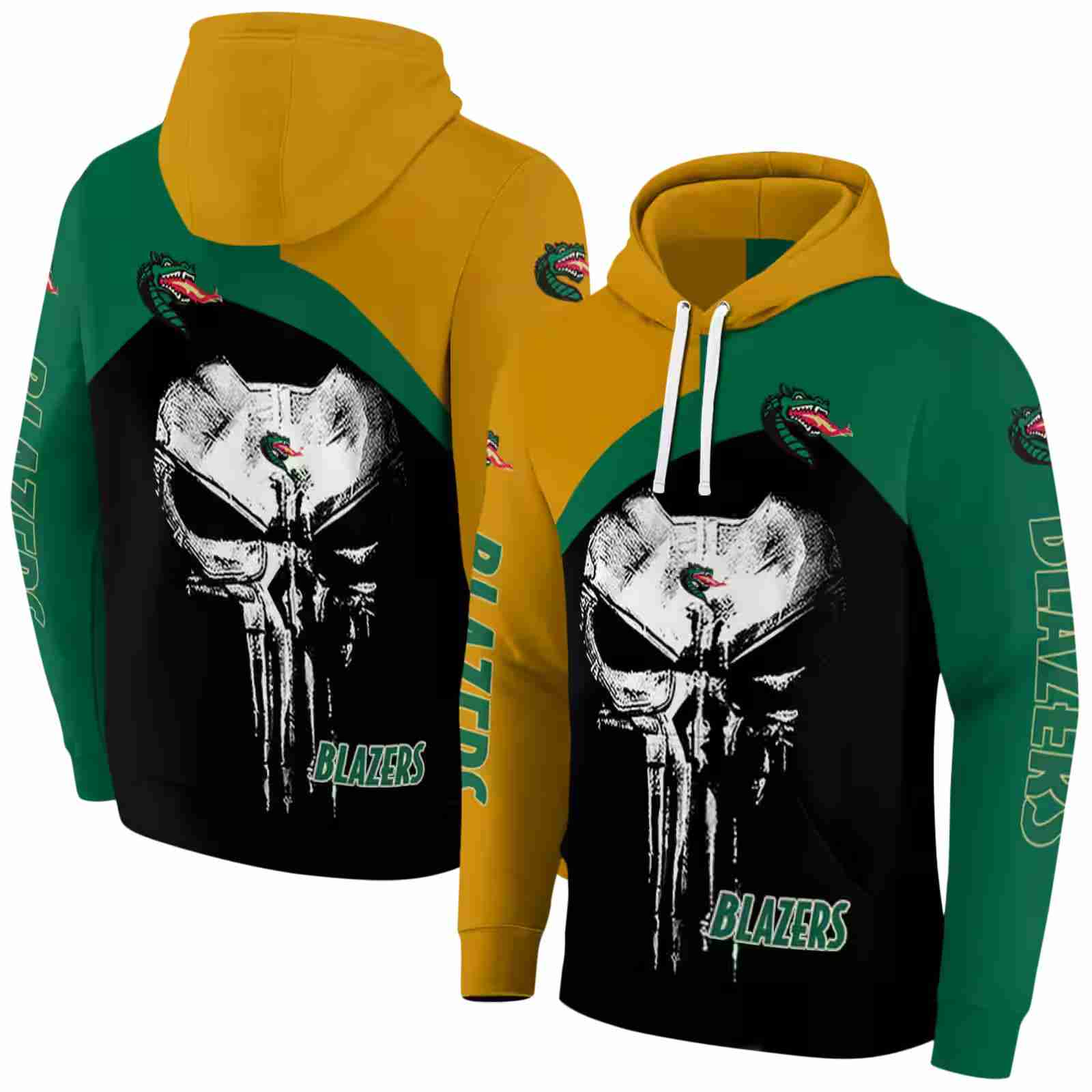 uab blazers skull punisher gold black hoodie fashion forward