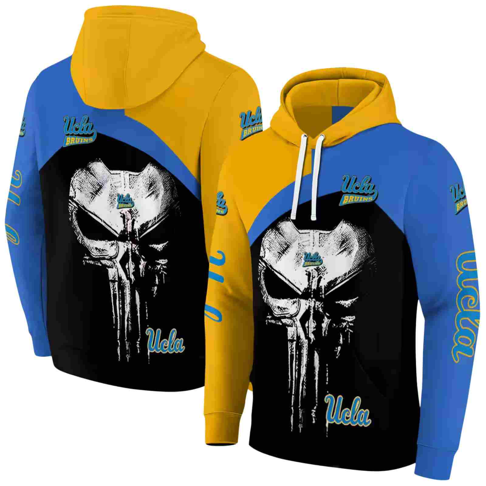 ucla bruins skull punisher gold black hoodie fashion forward