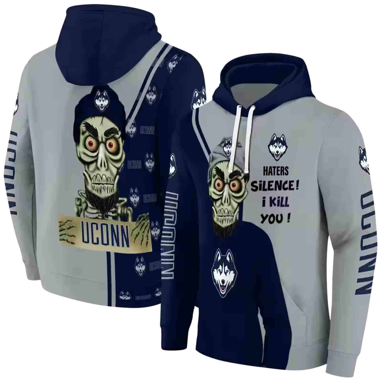 uconn huskies achmed skull blue hoodie fashion forward