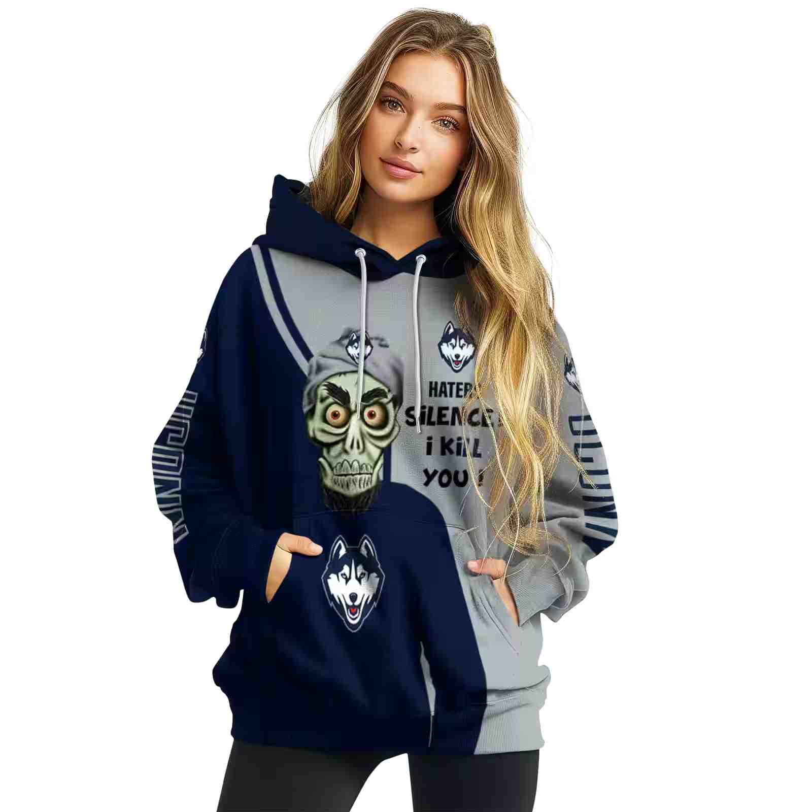 uconn huskies achmed skull blue hoodie high quality