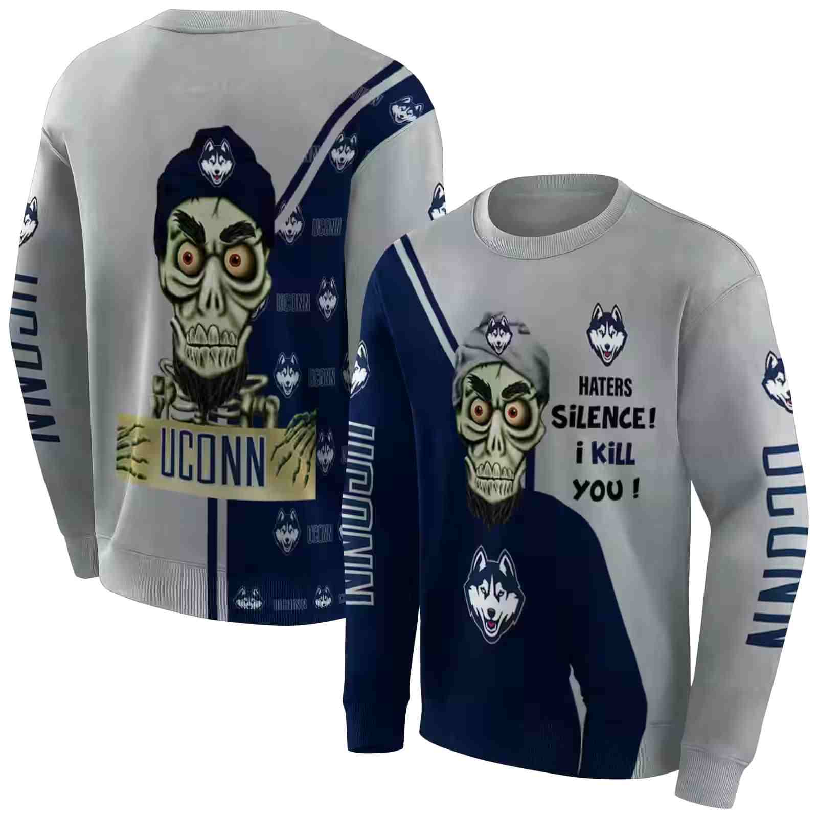 uconn huskies achmed skull blue hoodie premium grade