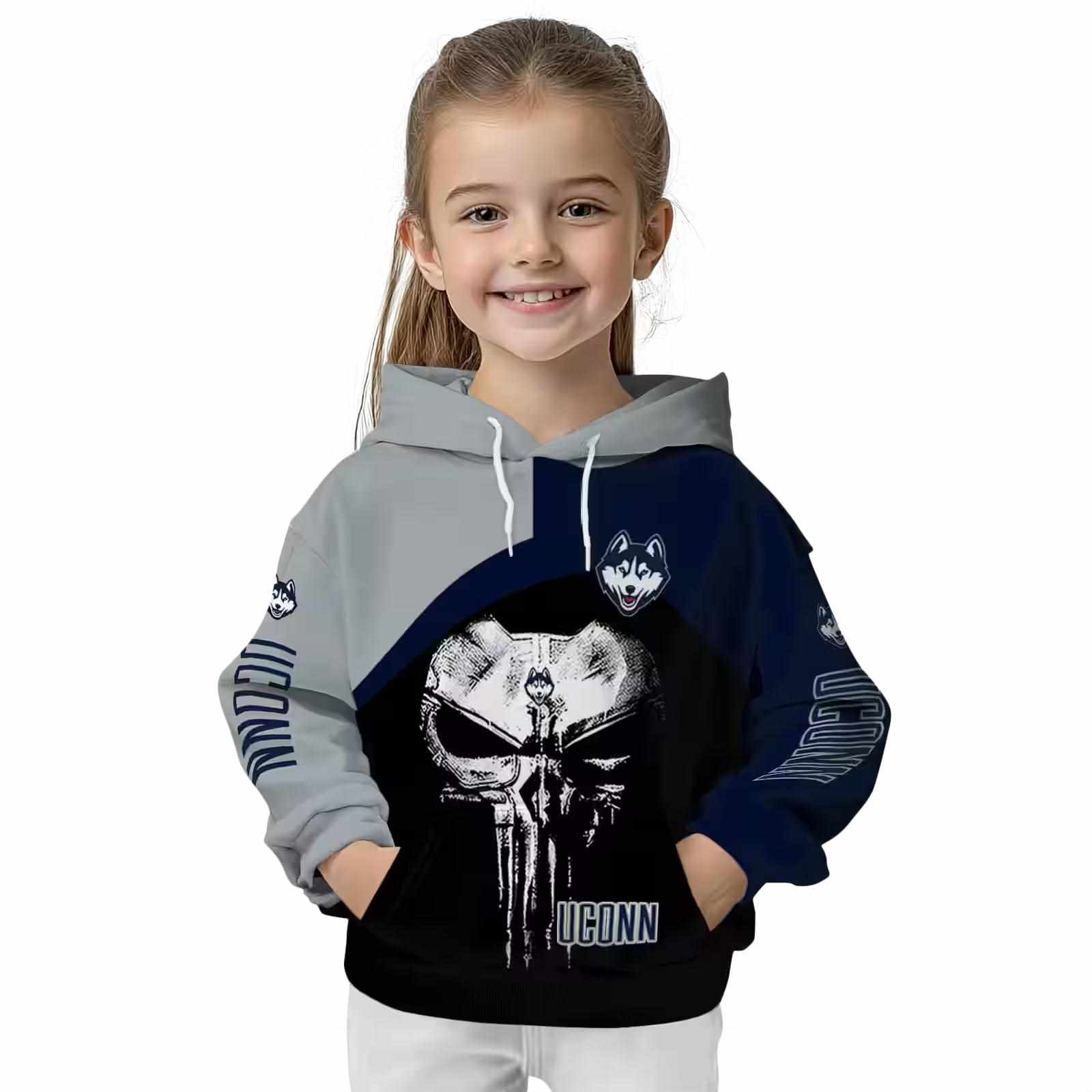 uconn huskies skull punisher grey black hoodie top rated