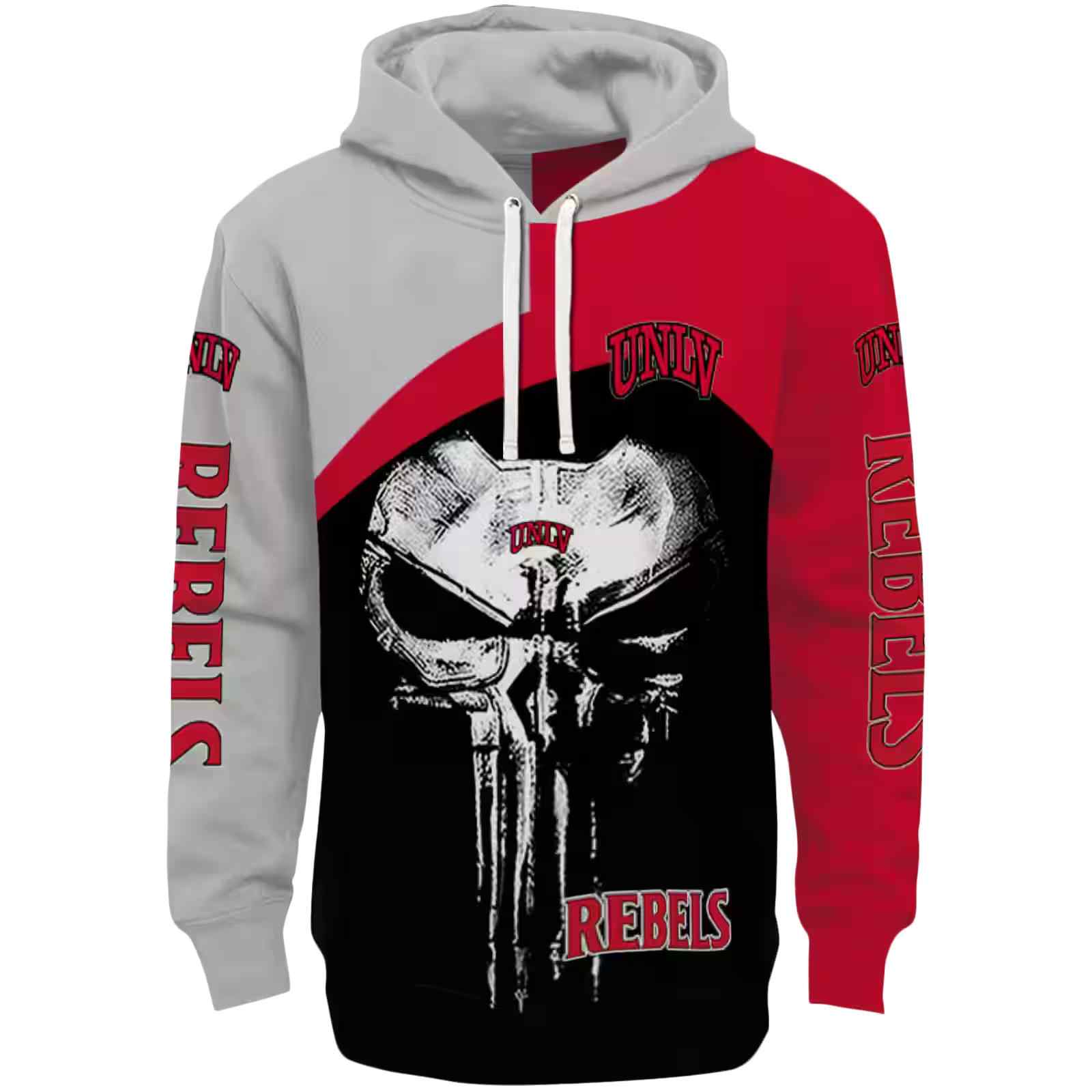 UNLV Rebels Skull Punisher Gray Black Hoodie